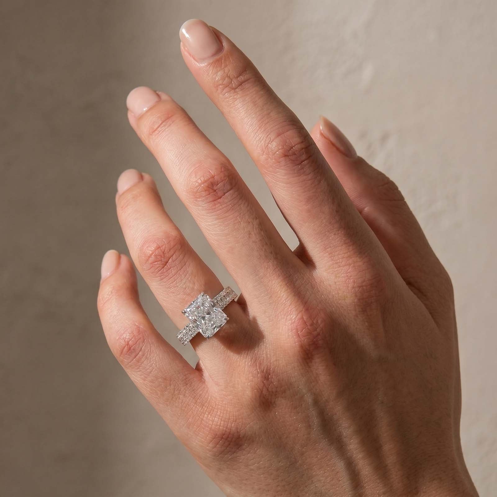 S925 4.0Ct Radiant Cut Pave Engagement Ring for Women in 18K White Gold Plated Sterling Silver
