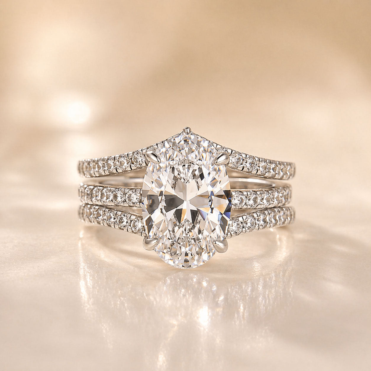 S925 4.0Ct Oval Cut Engagement Ring & Enhancer Wedding Band Stackable Bridal Ring Set