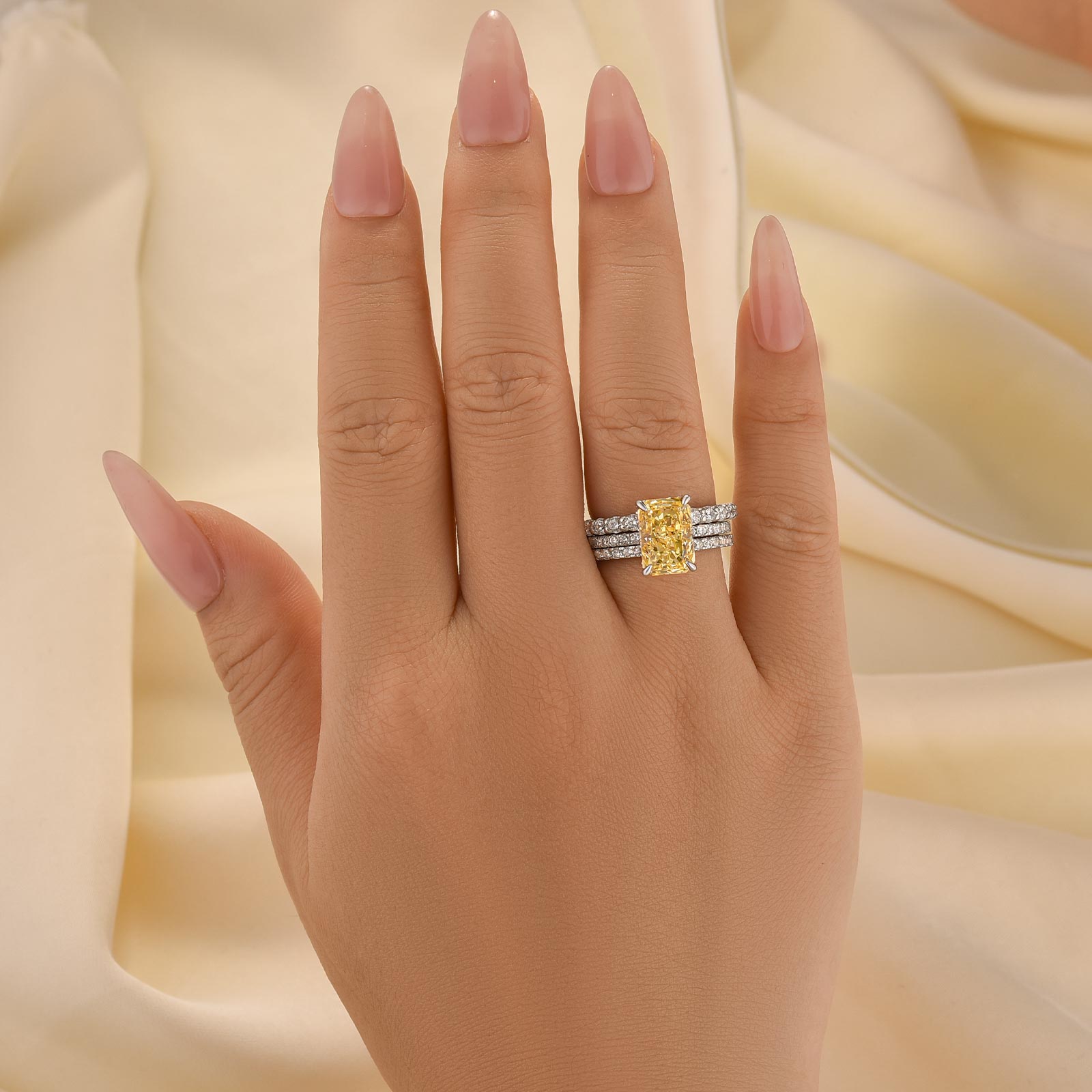 3PC Wedding Ring Set 3.5 Carat Yellow Sapphire Radiant Cut Engagement Ring With Wedding Band In Sterling Silver