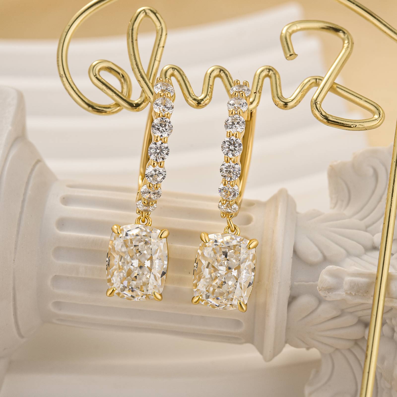 Louily Unique 4.0 Carat Cushion Cut Yellow Gold Earrings In Sterling Silver - louilyjewelry