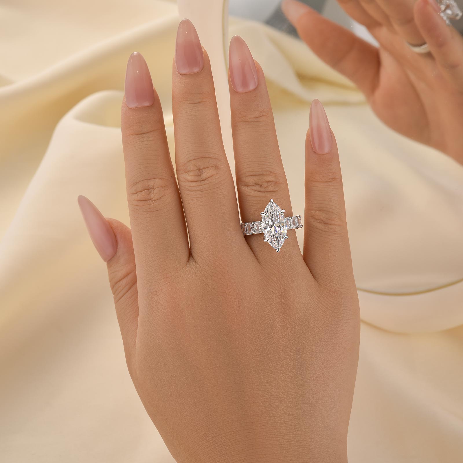 4.0Ct Marquise Cut Side Stone Engagement Ring Travel Ring In Sterling Silver - louilyjewelry
