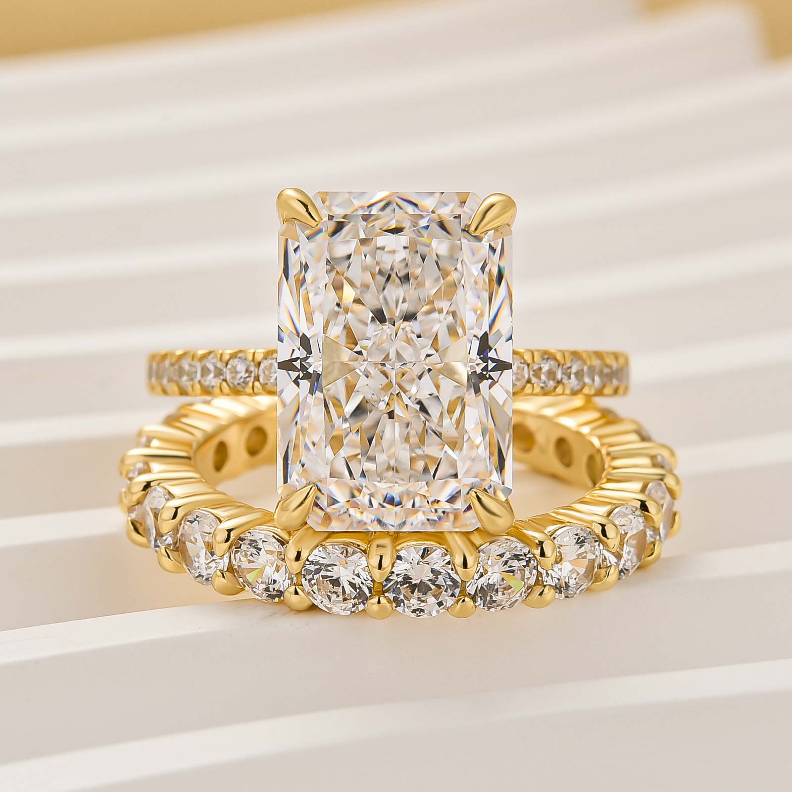 2PC Wedding Ring Set 7.0 Carat Radiant Cut Engagement Ring With Round Cut Wedding Band In Sterling Silver