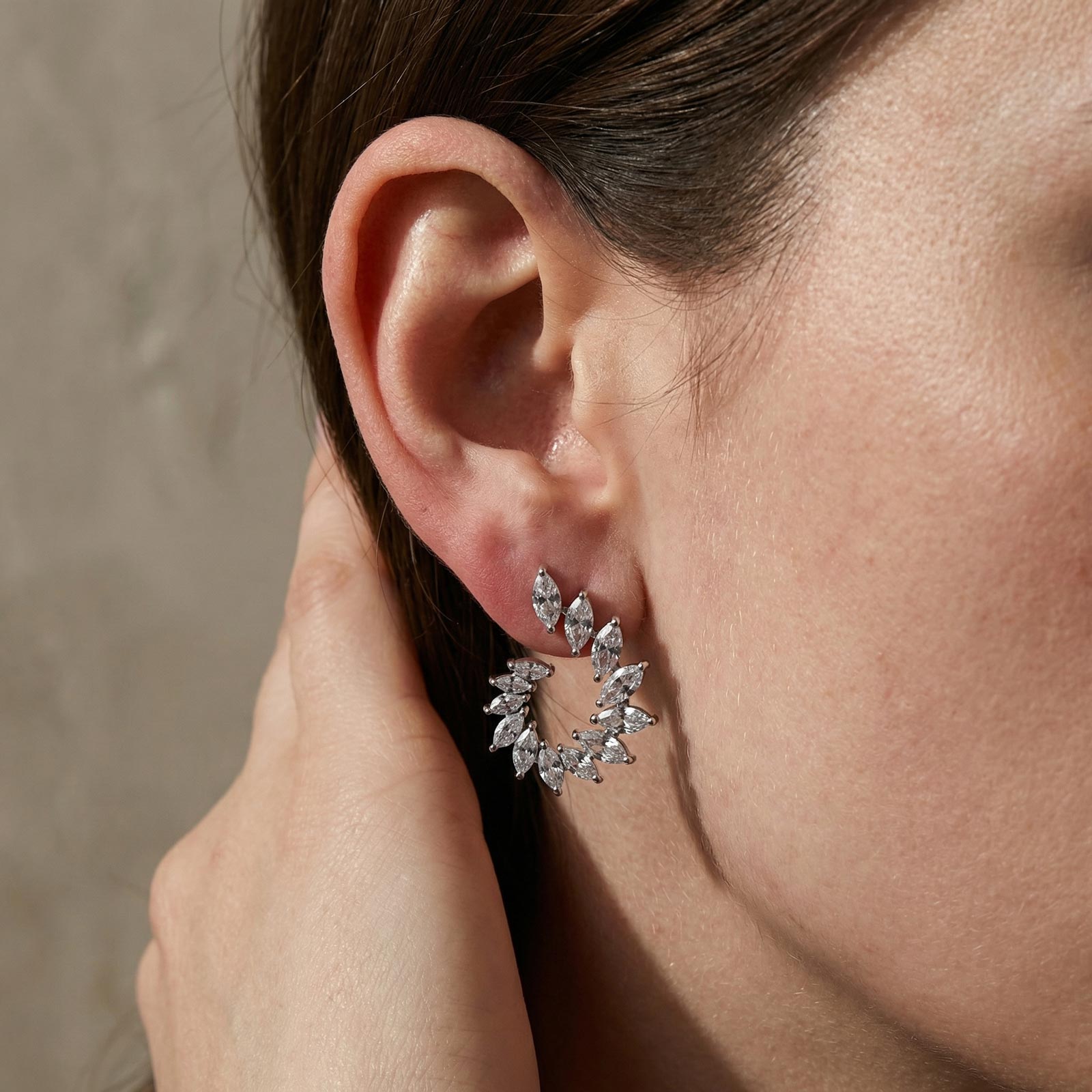 S925 5.8Ct Marquise Cut Leaf Hoop Earrings In Sterling Silver For Everyday Wear