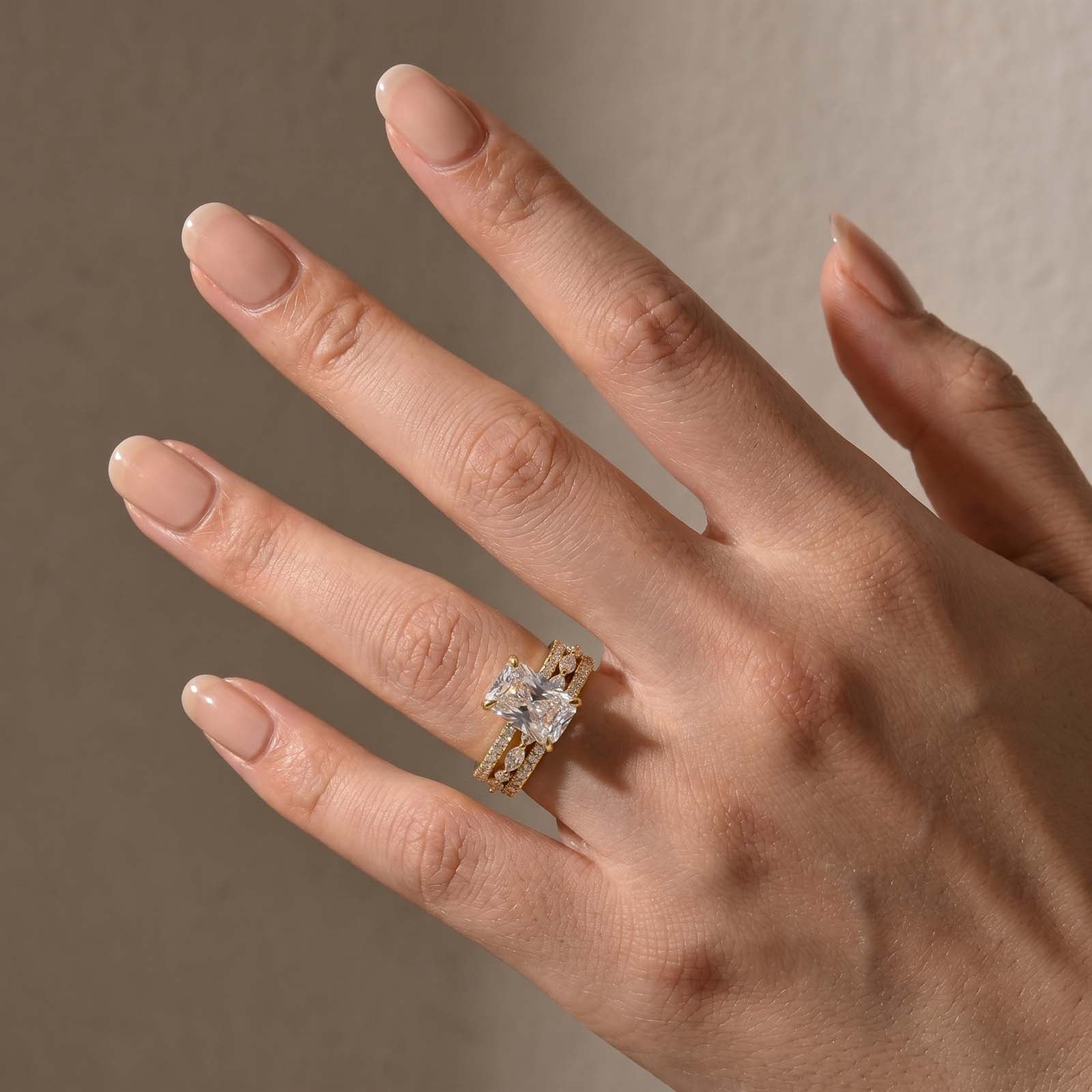 S925 3.5Ct Radiant Cut 3PC Wedding Ring Set Stackable Rings For Everyday Wear
