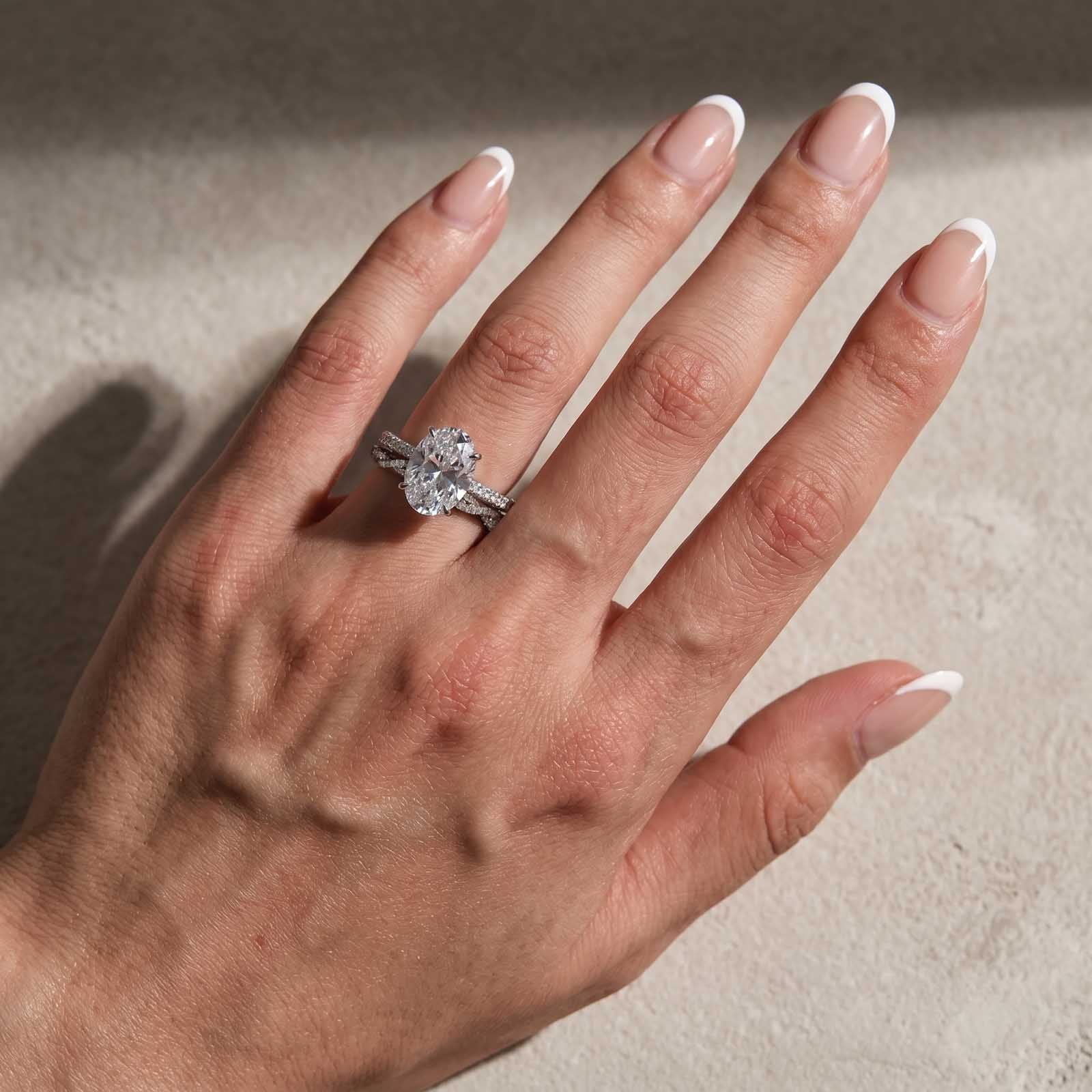 S925 4.0Ct Oval Cut Engagement Ring in Sterling Silver with Elegant Pave Twist Eternity Wedding Band