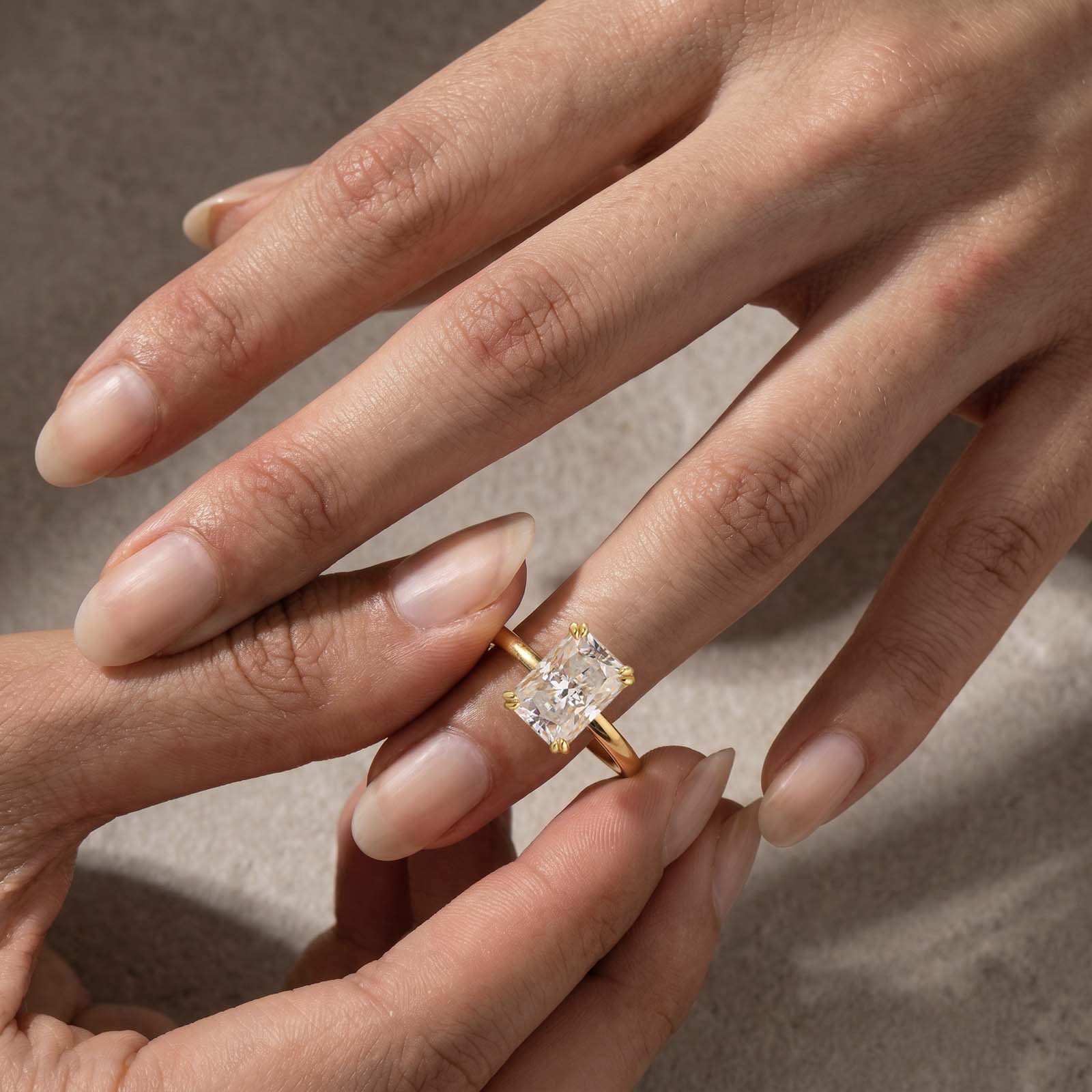 S925 Moissanite 3.5Ct Radiant Cut Hidden Halo Engagement Ring 18K Yellow Gold Plated Promise Wedding Ring For Women