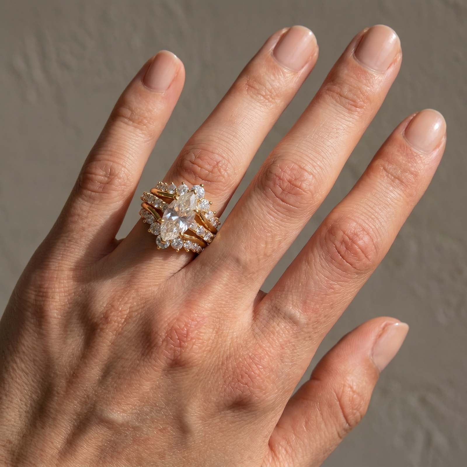 S925 Moissanite 3.0Ct Marquise Cut Enhancer Ring With 1.7Ct Band Gold Plated Ring Set