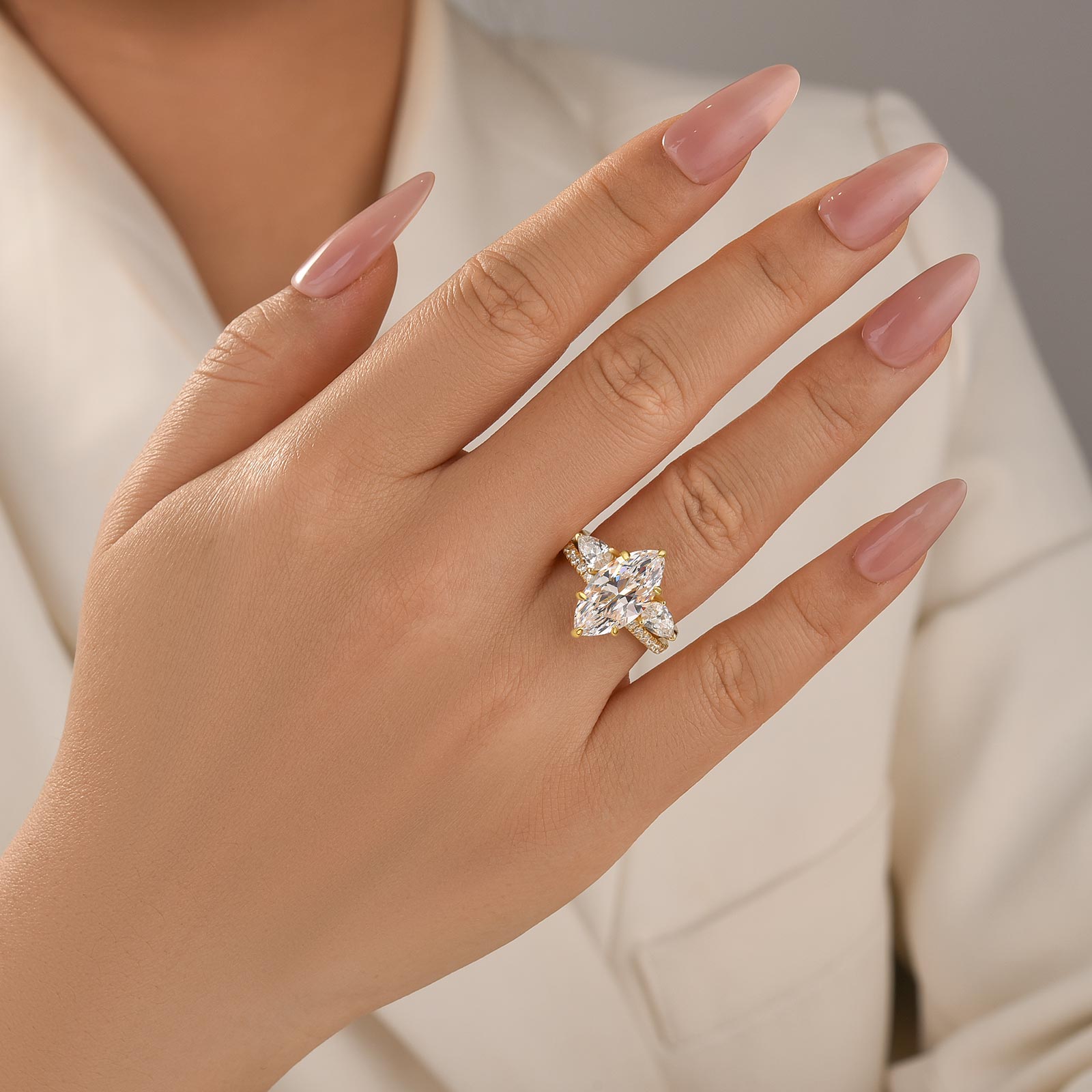 2PC 4.0Ct Marquise Cut Hidden Halo Engagement Ring With Pear Cut Open Wedding Band