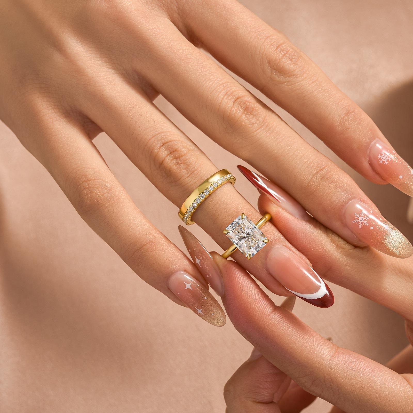 2PC Moissanite 4.5Ct Radiant Cut Solitaire Engagement Ring With Round Cut Wedding Band Wedding Ring Set