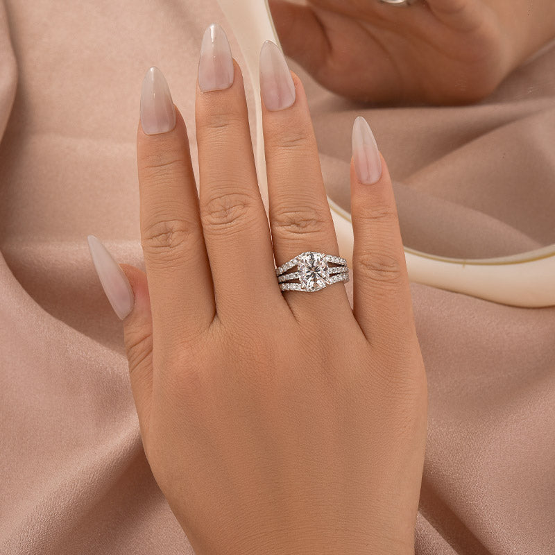 Moissanite 3.0Ct Cushion Cut White Gold Wedding Ring with Enhancer Ring