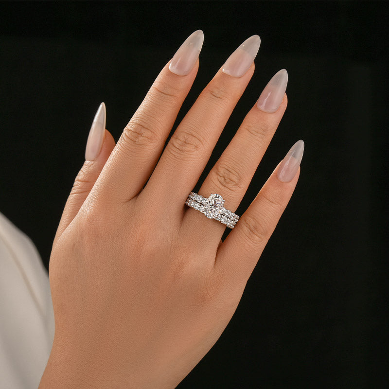 Louily Moissanite 3.0Ct Oval Cut White Gold Wedding Ring Set For Women