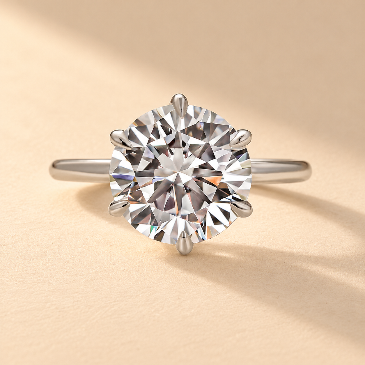 Moissanite 4.0Ct/3.0Ct Round Cut 6 Prong Engagement Ring