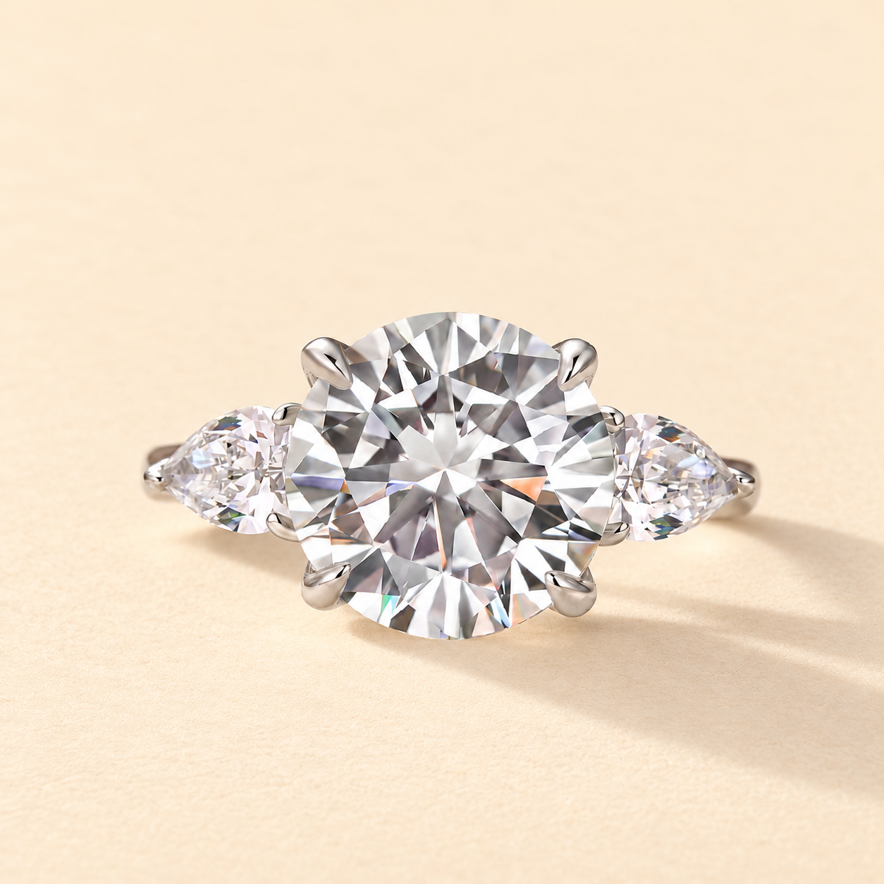 Moissanite 4.0Ct Round Cut Three Stone Engagement Ring Travel Ring In Sterling Silver