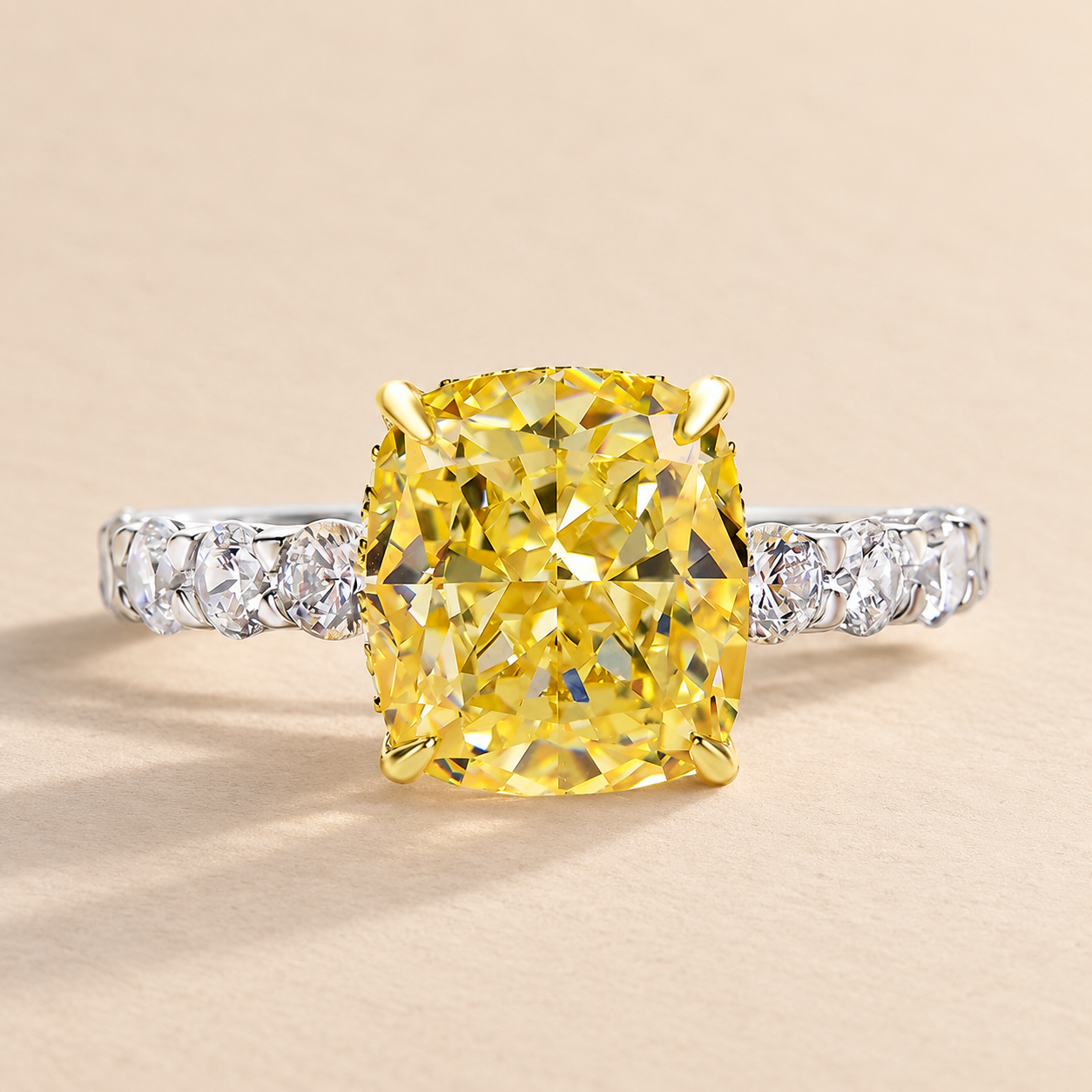 Louily Stunning Two-tone Cushion Cut Yellow Sapphire Engagement Ring