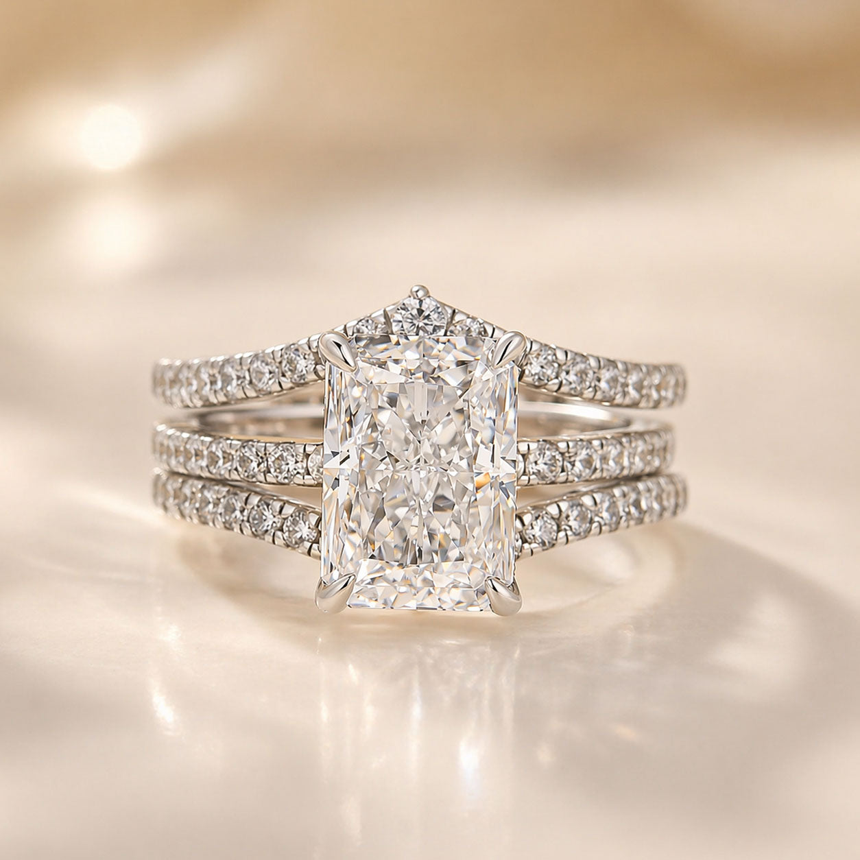 S925 3.5Ct Radiant Cut Wedding Ring Set In Sterling Silver Stackable Rings For Everyday Wear