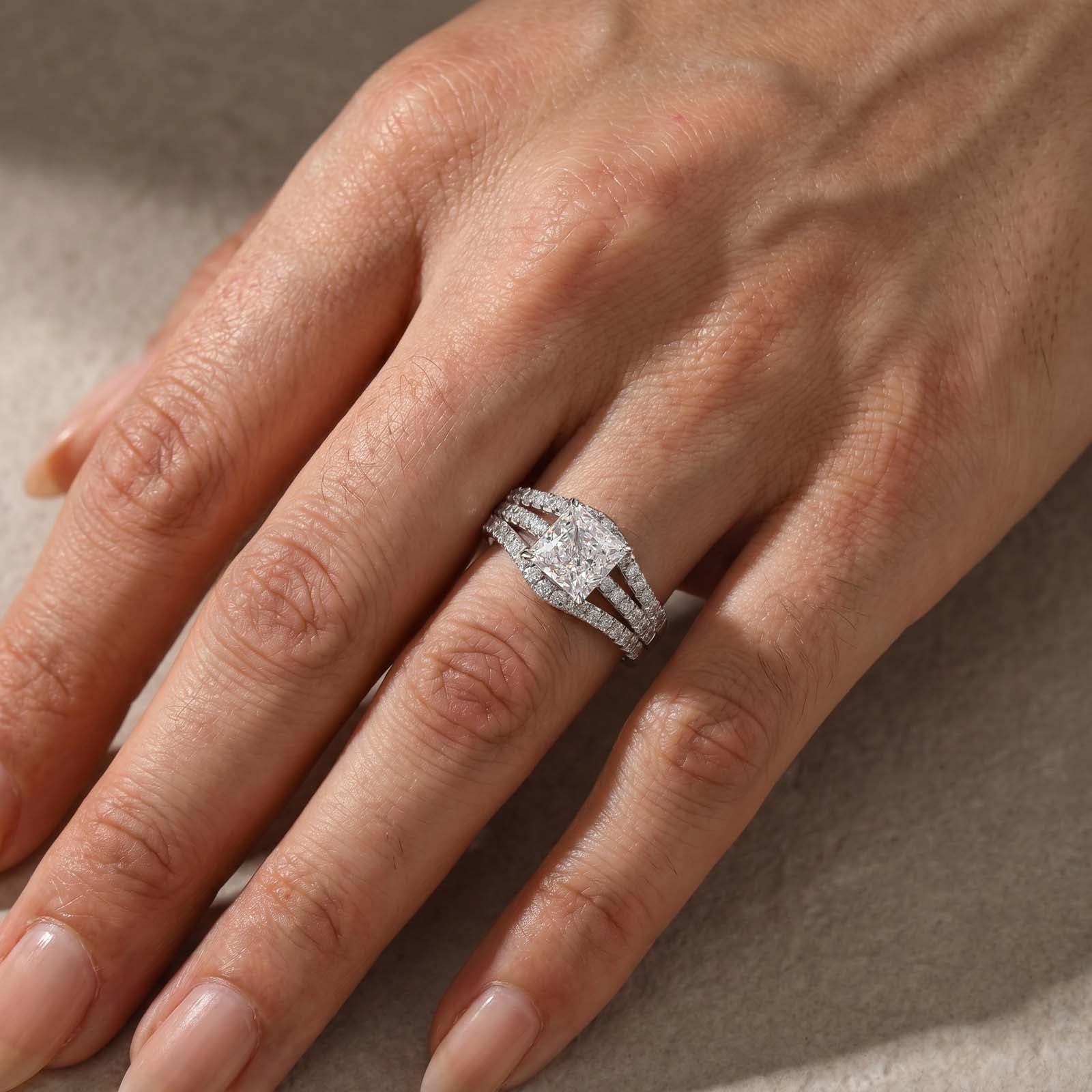S925 2.0Ct Princess Cut Insert 2PC Wedding Ring Set In Sterling Silver Engagement Ring with Enhancer Band