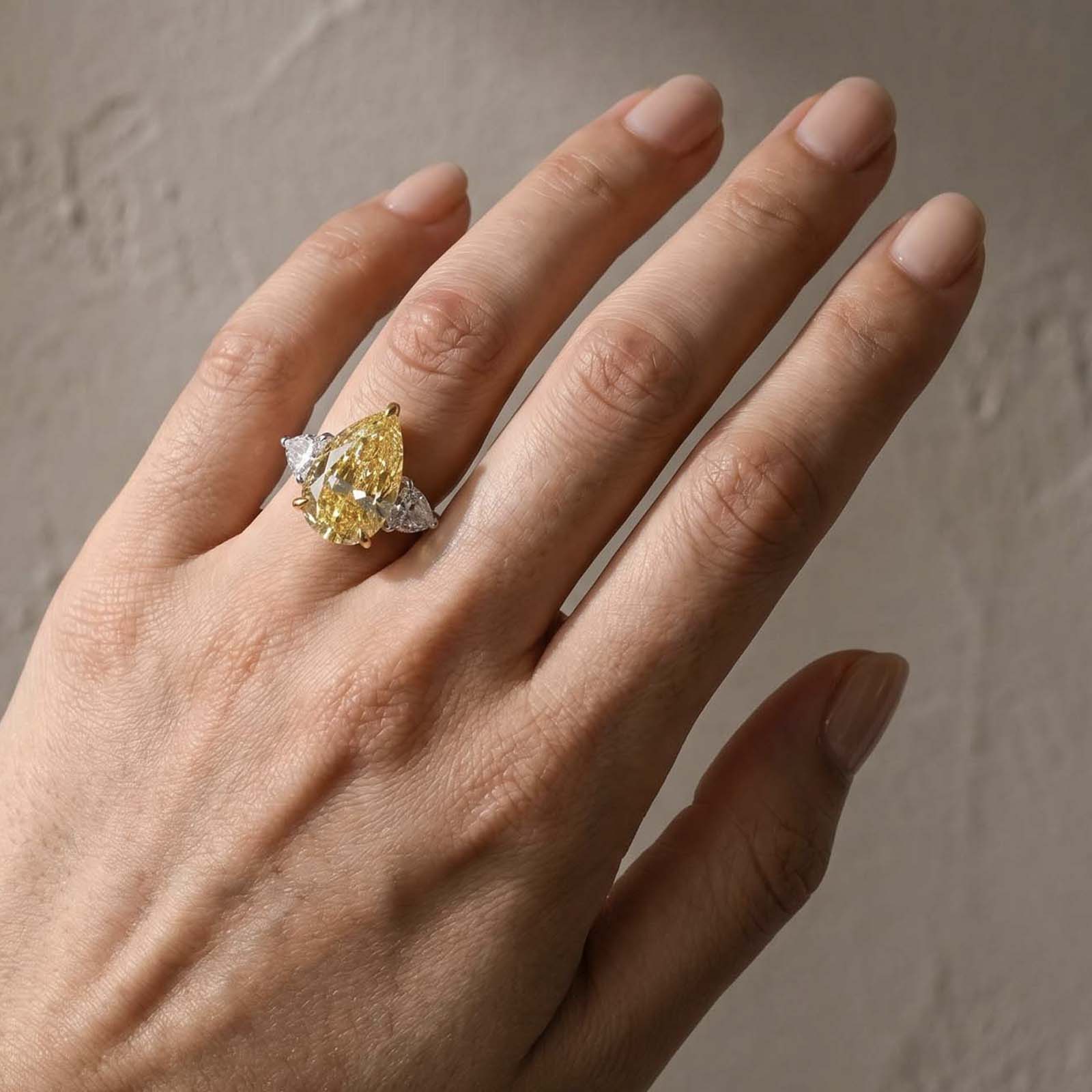 S925 Stunning Pear Cut Yellow/Pink Sapphire Three Stone Engagement Ring
