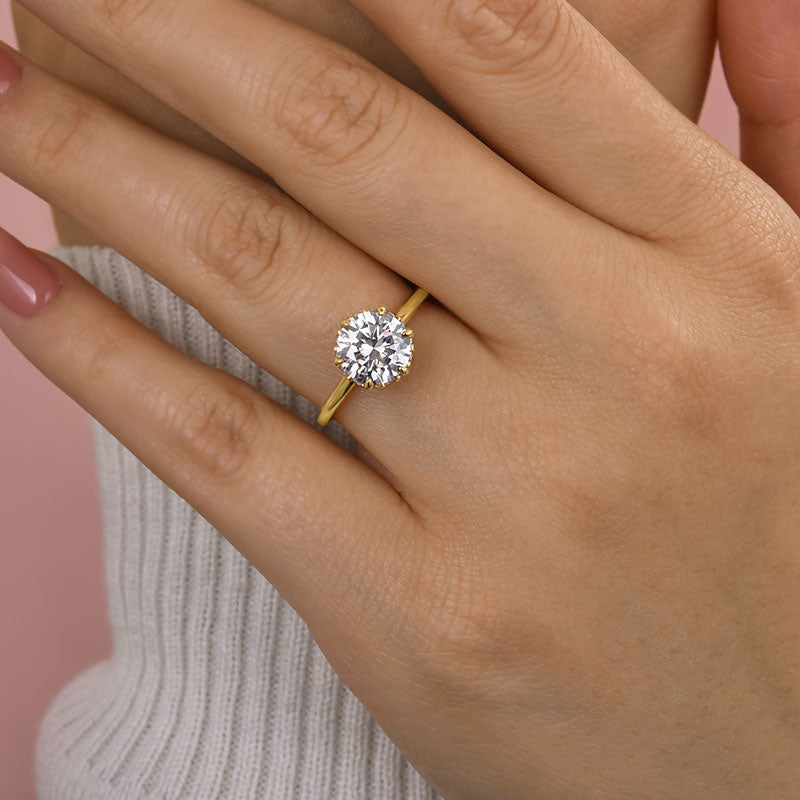 Louily Precious Moissanite 2.0 Carat Round Cut Yellow Gold Engagement Ring - louilyjewelry