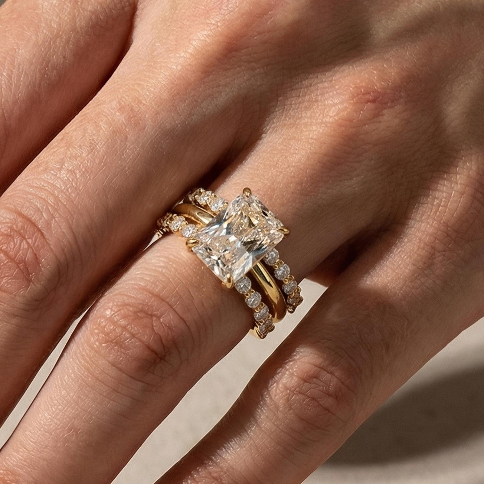 S925 Vintage 4.5Ct Radiant Cut Wedding Set 18K White Gold/18K Yellow Gold Bridal Rings for Women