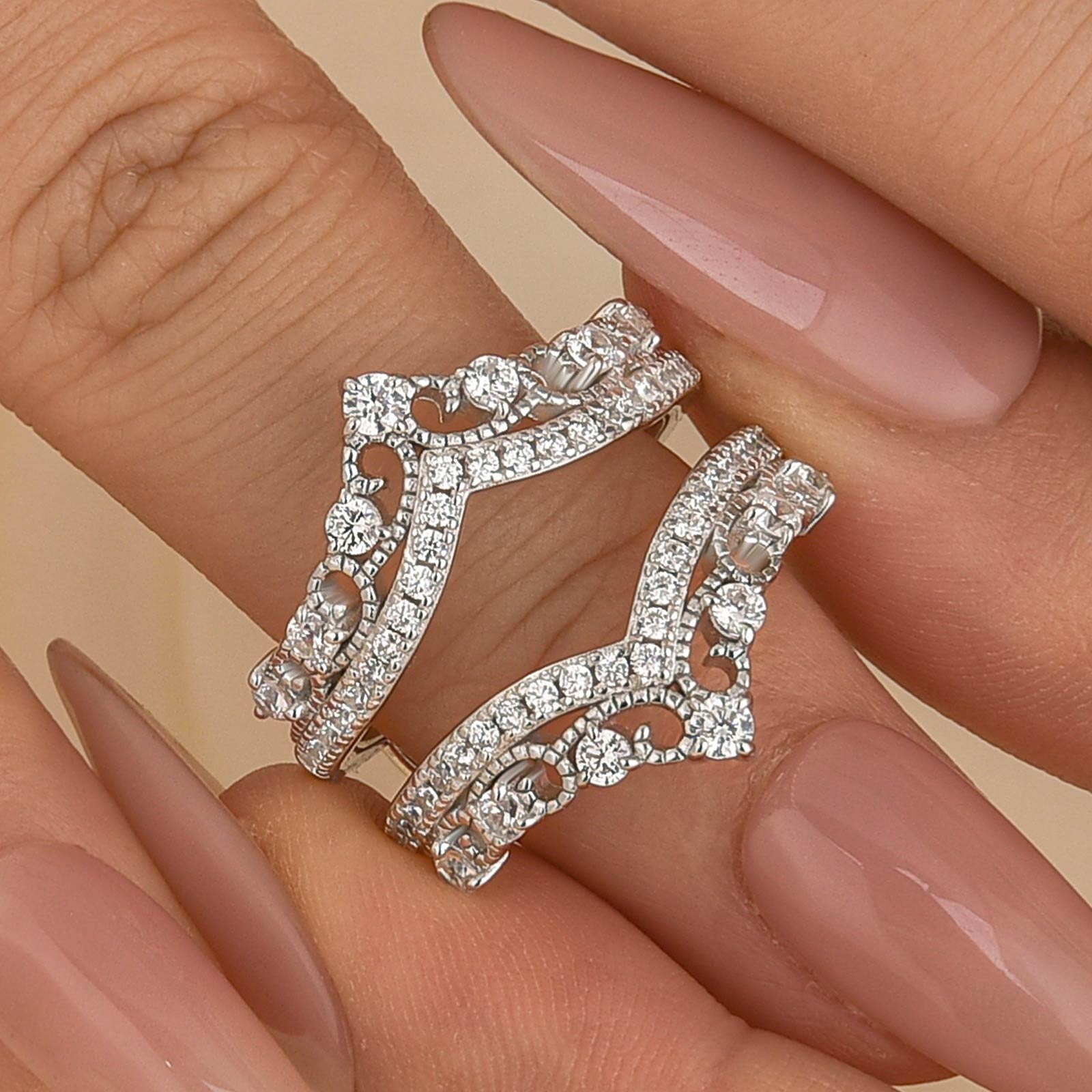 0.8Ct Crown-Shaped Insert Wedding Band Engagement Ring Enhancer