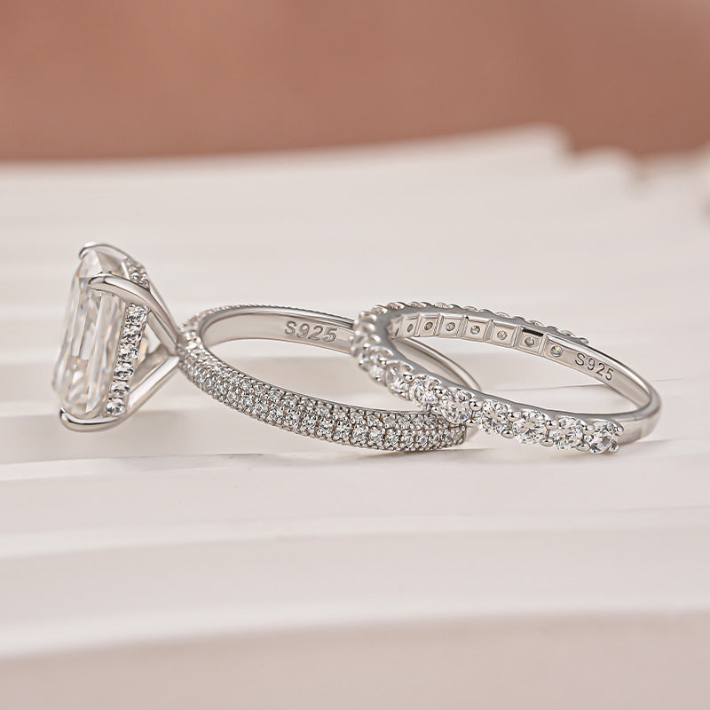 Louily Moissanite 3.5Ct Radiant Cut White Gold Wedding Ring Set Engagement Ring with Pavé Eternity Ring