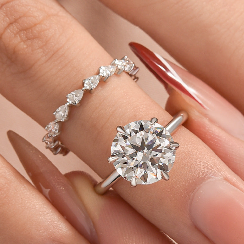 2PC Moissanite 4.0Ct Round Cut Engagement Ring With Pear Cut Wedding Band Wedding Ring Set