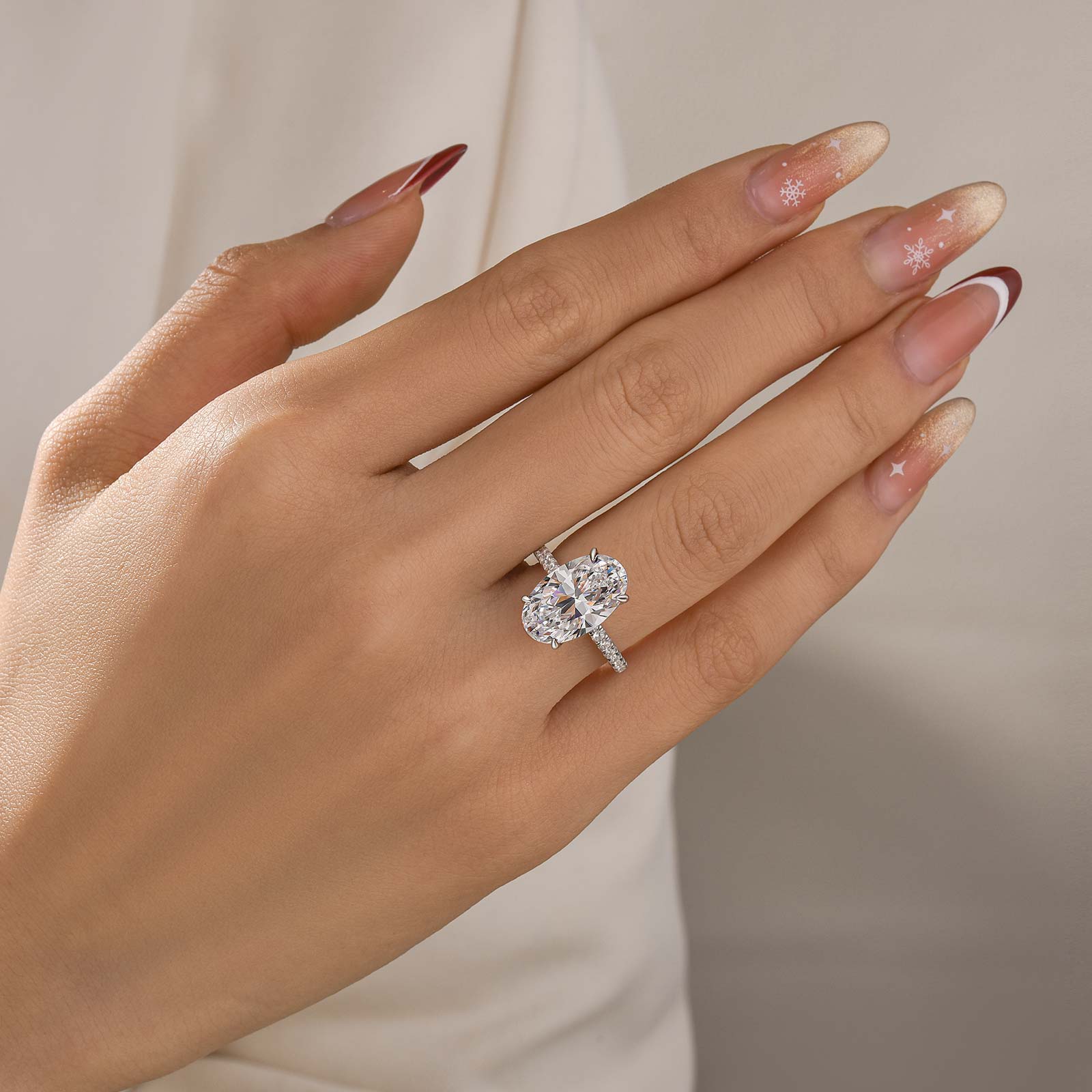 5.0Ct Oval Cut Hidden Halo Engagement Ring In Sterling Silver - louilyjewelry