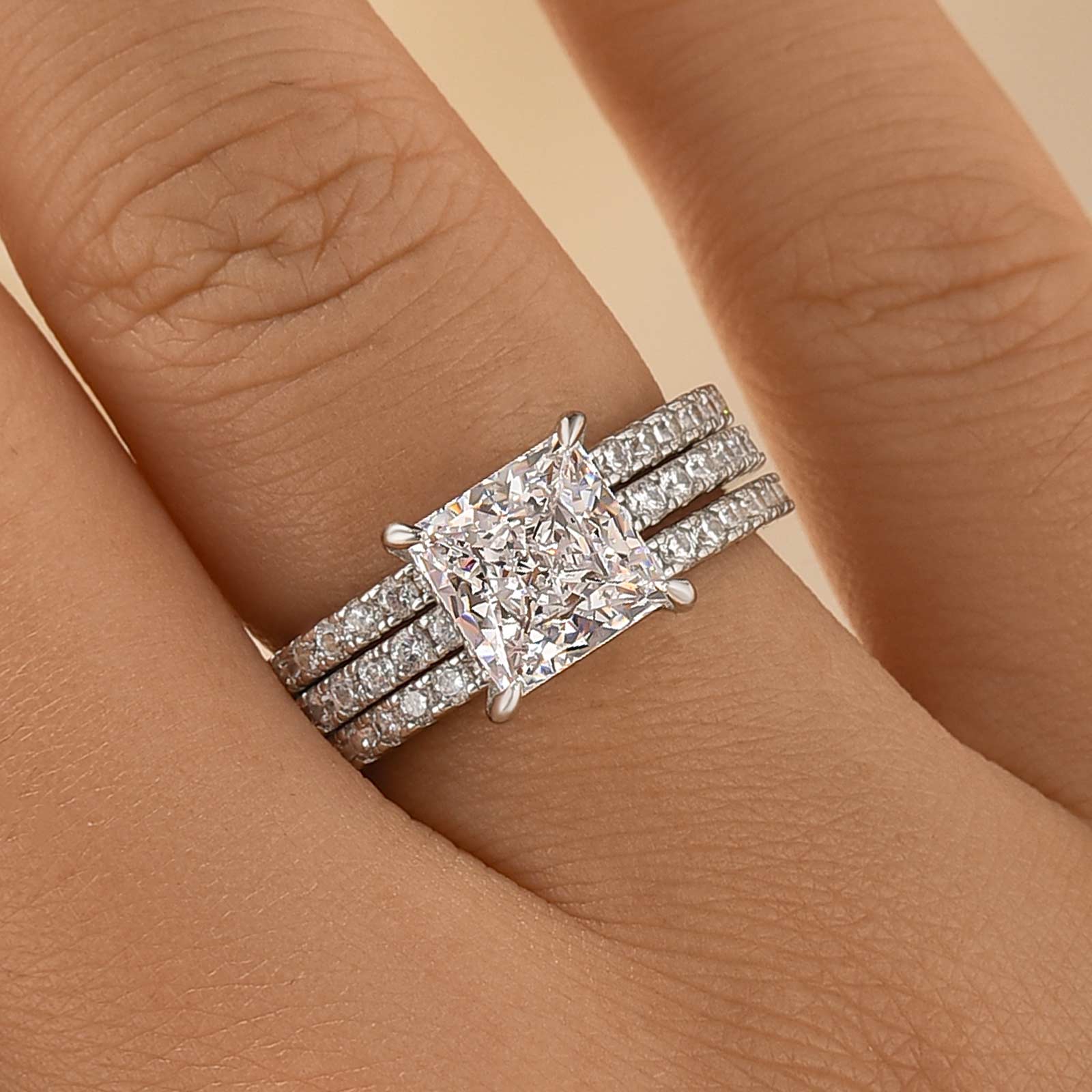 3PC 2.0Ct Princess Cut Wedding Ring For Her With Two Classic Wedding Bands