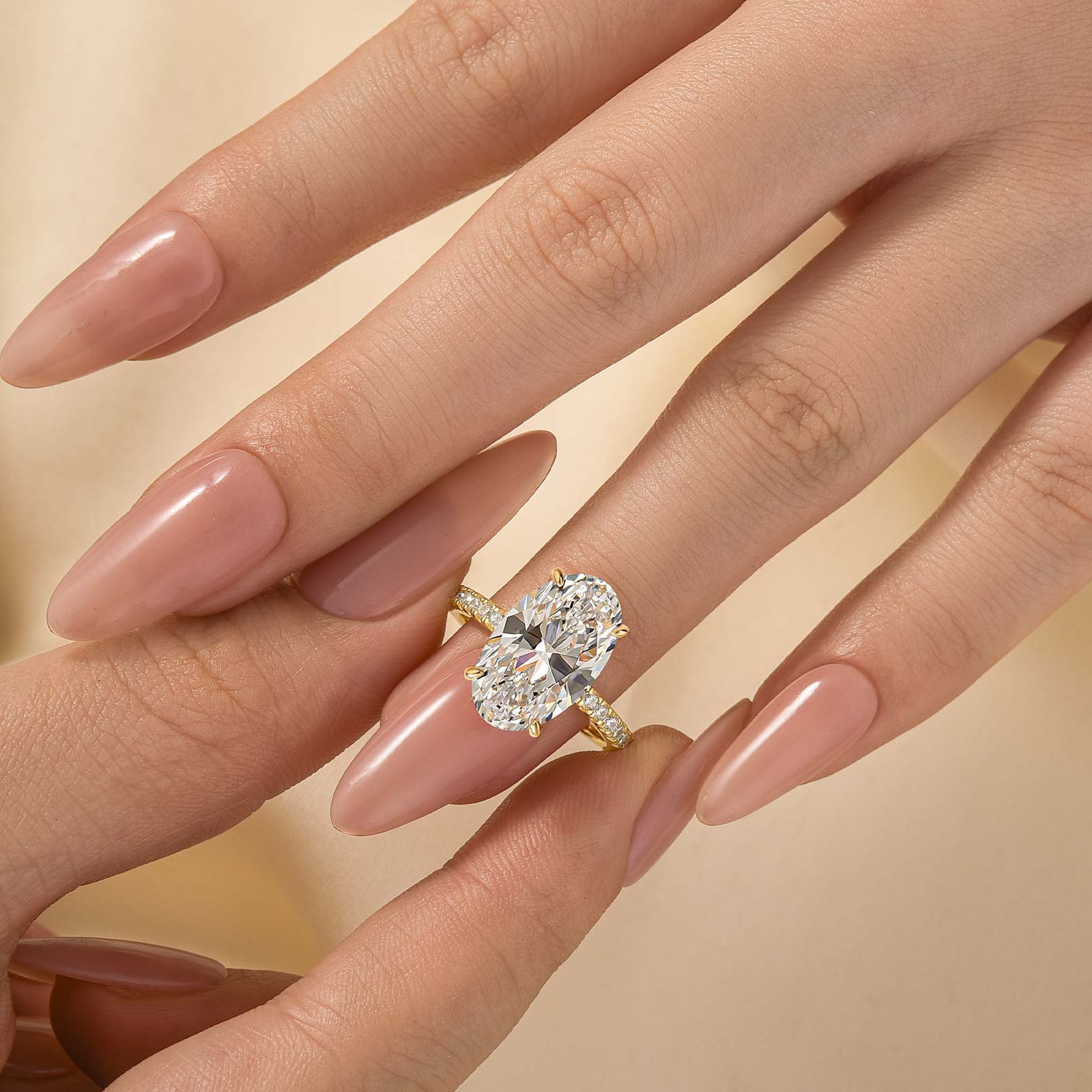 5.0Ct Oval Cut Hidden Halo Engagement Ring In Sterling Silver - louilyjewelry