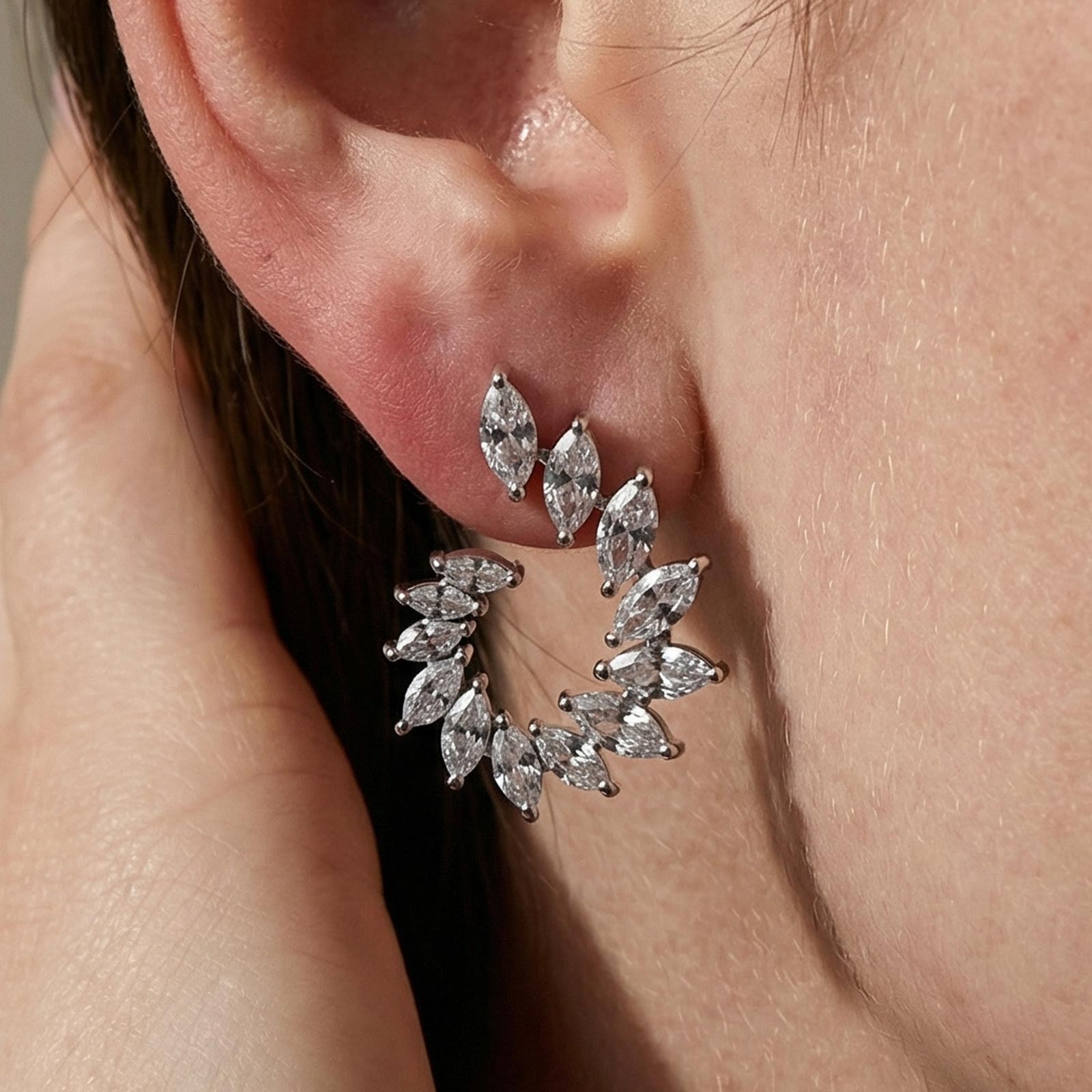 S925 5.8Ct Marquise Cut Leaf Hoop Earrings In Sterling Silver For Everyday Wear