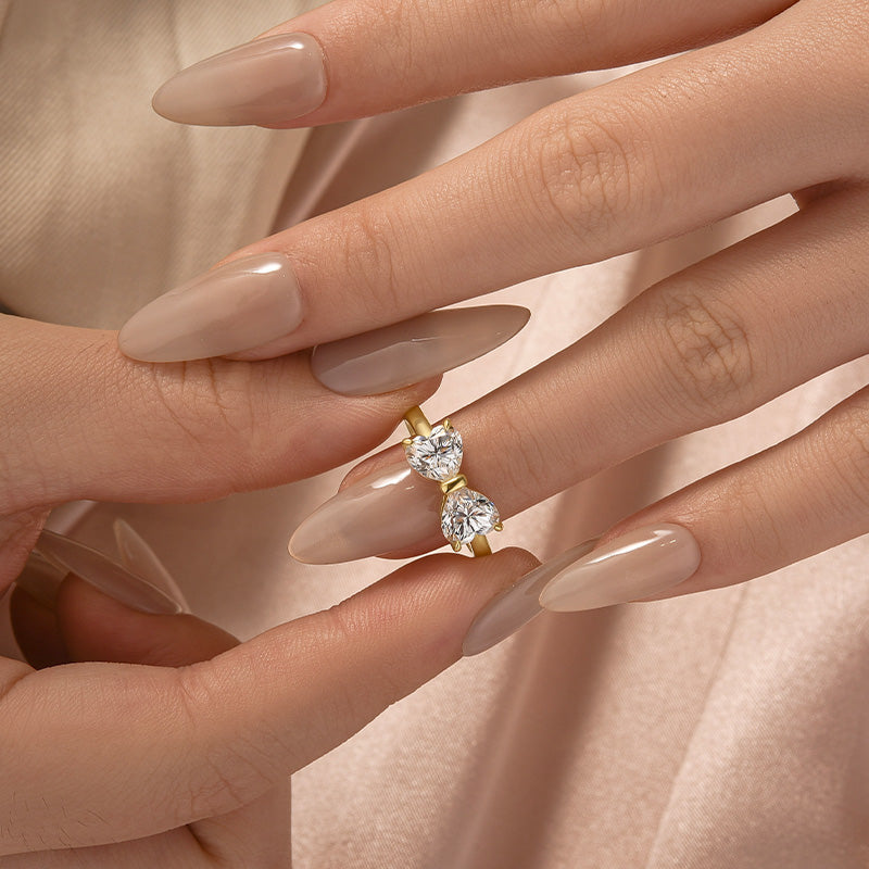 1.0Ct*2 Heart Cut Toi et Moi Yellow Gold Moissanite Engagement Ring in S925 Sterling Silver - louilyjewelry