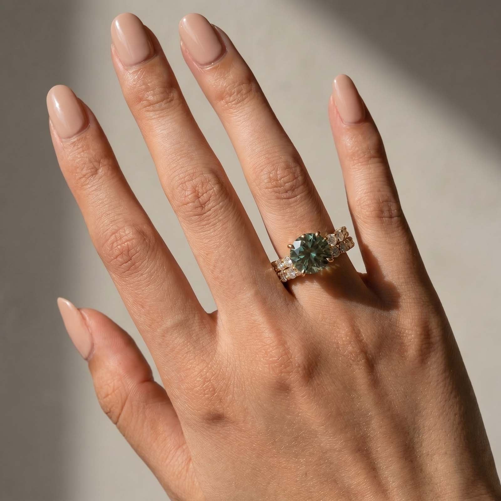 S925 Moissanite 4.0Ct Green Round Cut Gold Plated Wedding Set For Everyday Wear