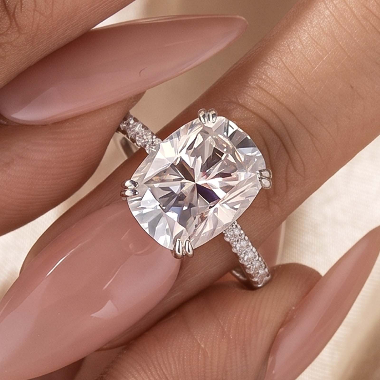 S925 Moissanite 5.5 Cushion Cut Bold Self-Love Half Pave Ring For Everyday Wear