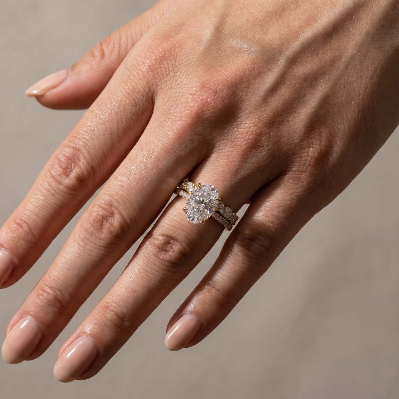 S925 4.0Ct Oval Cut Yellow Gold Engagement Ring with Marquise & Round Wedding Band