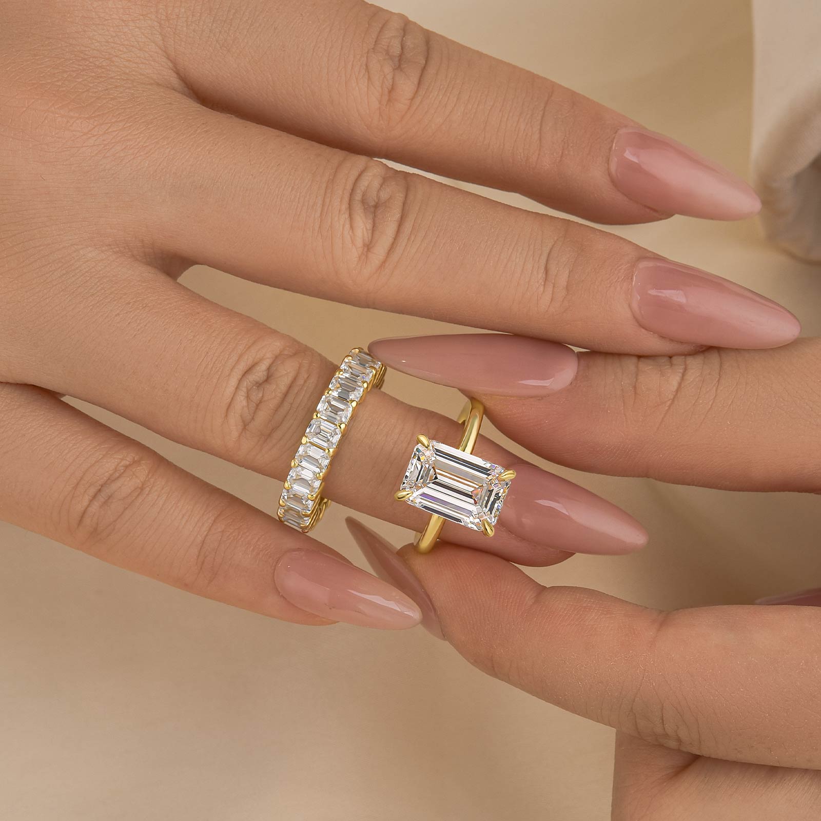 5.0Ct Solitaire Emerald Cut Wedding Ring Set with 925 Sterling Silver - louilyjewelry