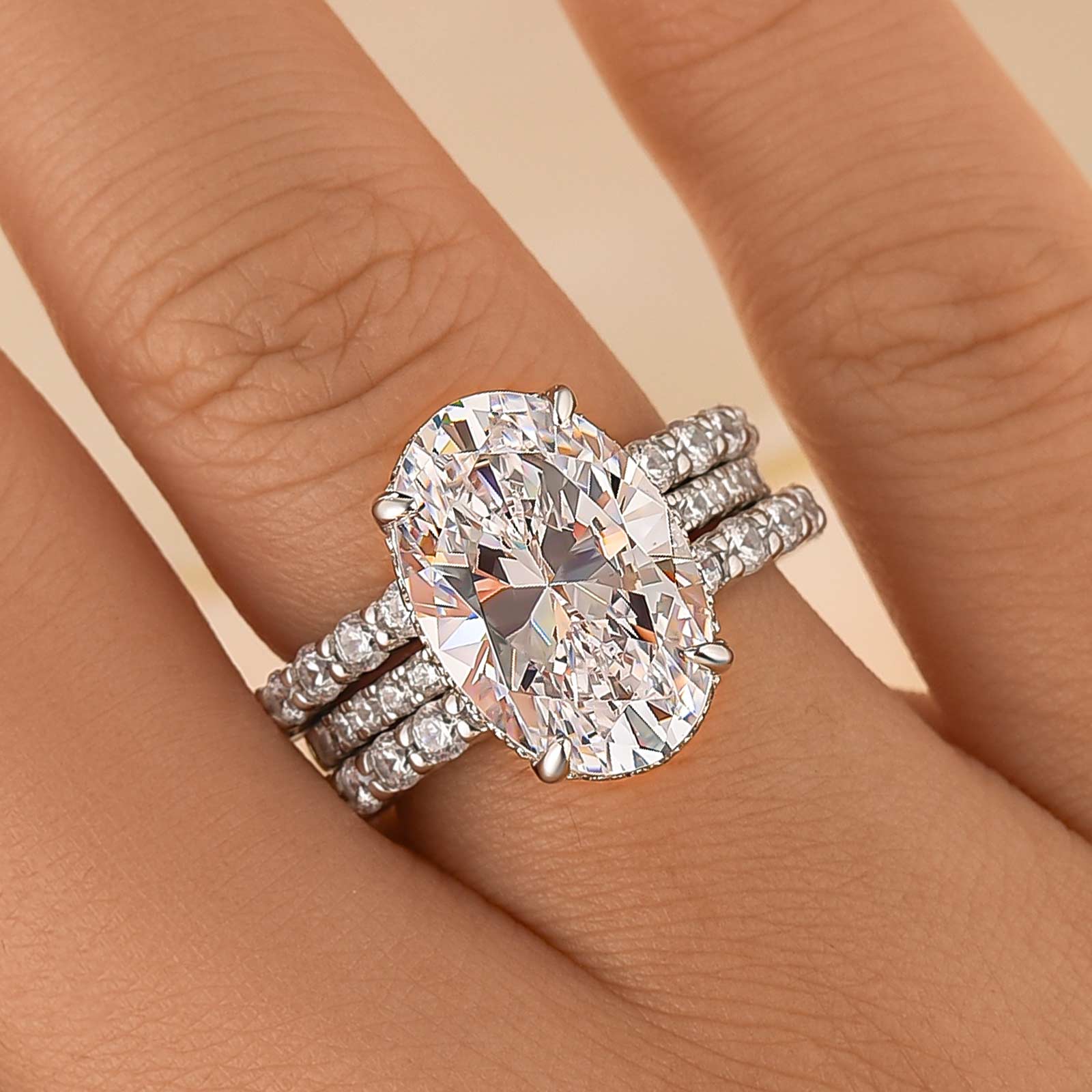 3PC 4.0Ct Oval Cut Wedding Ring Set With Open Wedding Band