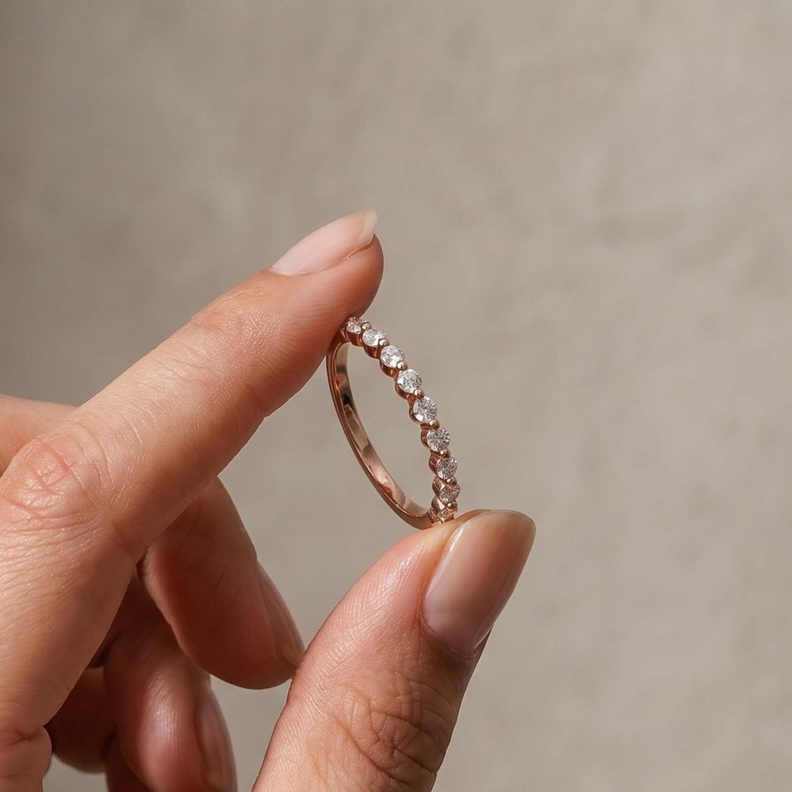S925 Moissanite Round Cut Half Eternity Thin Women's Wedding Band For Daily Wear