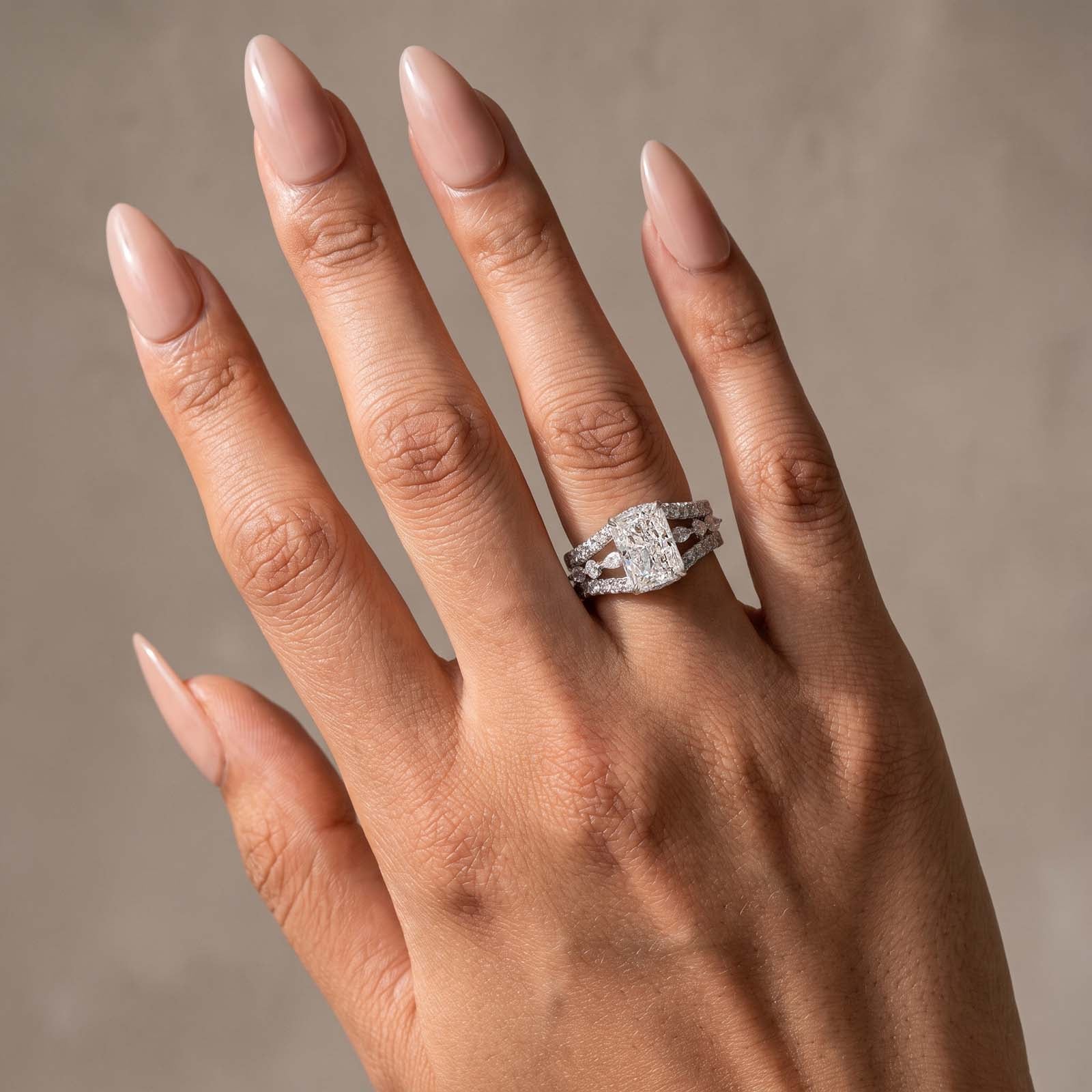 S925 3.5Ct Radiant Cut Engagement Ring in Sterling Silver & Round Cut Wedding Band Enhancer Ring Sets