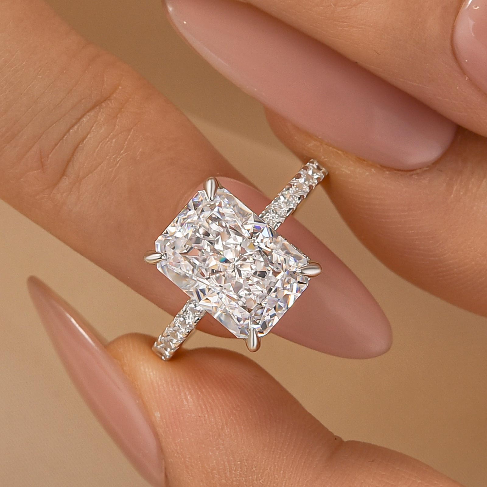 4.0Ct Radiant Cut Engagement Ring For Women In Sterling Silver