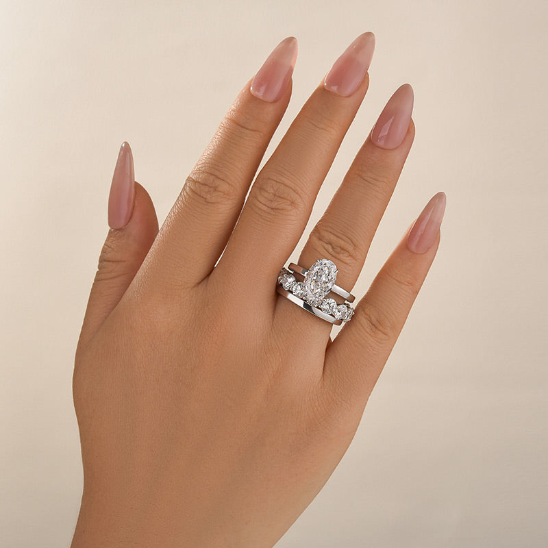 3PC Wedding Ring Set 4.0Ct Solitaire Oval Cut Engagement Ring With Plain Wedding Band