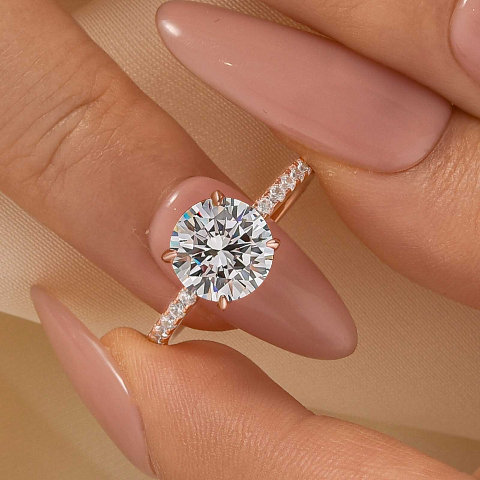 Louily Classic Round Cut Engagement Ring In Sterling Silver