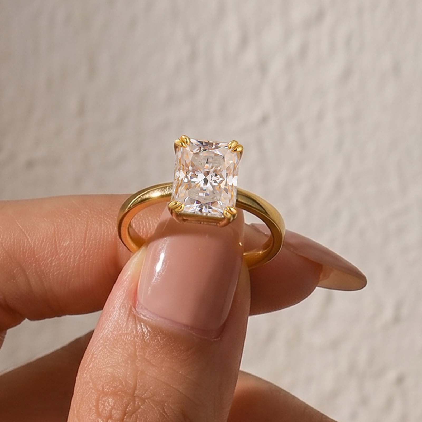 S925 Moissanite 3.5Ct Radiant Cut Hidden Halo Engagement Ring 18K Yellow Gold Plated Promise Wedding Ring For Women