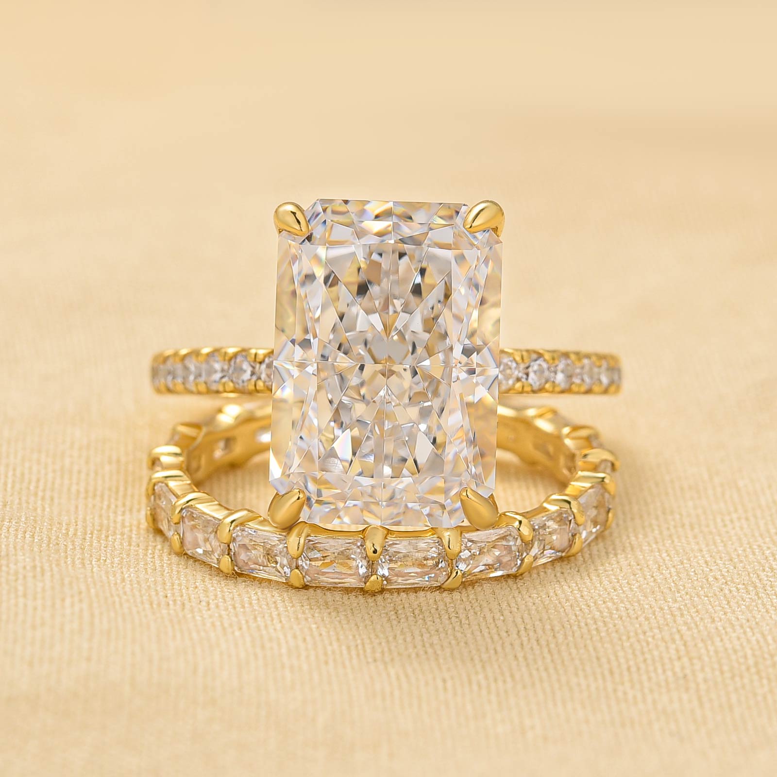 S925 7.0Ct Radiant Cut Engagement Ring with Radiant Cut Wedding Band - louilyjewelry