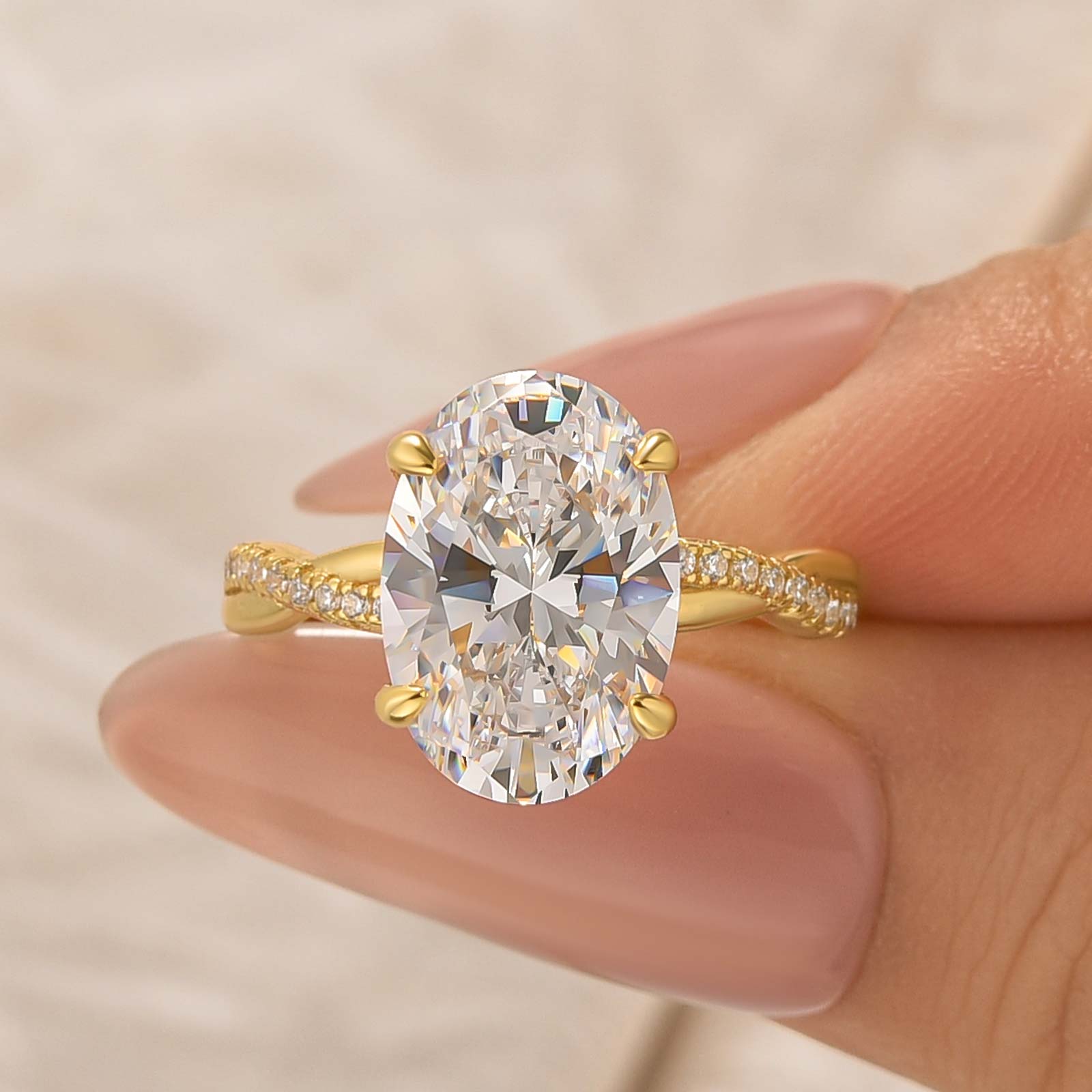 S925 4.5Ct Oval Cut Twist Yellow Gold Engagement Ring For Woman - louilyjewelry