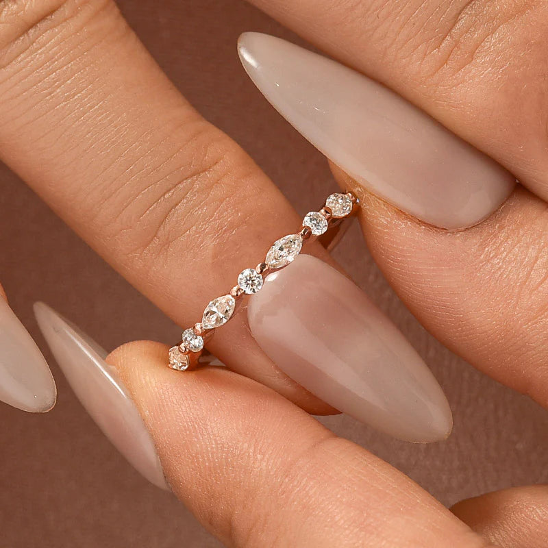 Louily Moissanite 0.55Ct Marquise&Round Wedding Band In Sterling Silver