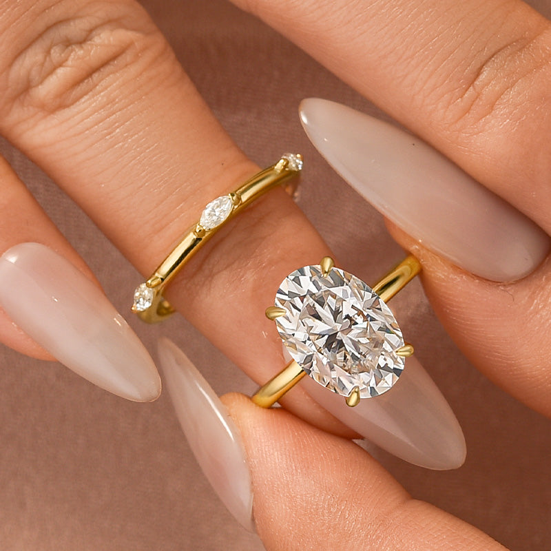 Moissanite 5.5Ct Oval Cut Engagement Ring with Marquise Cut Wedding Band