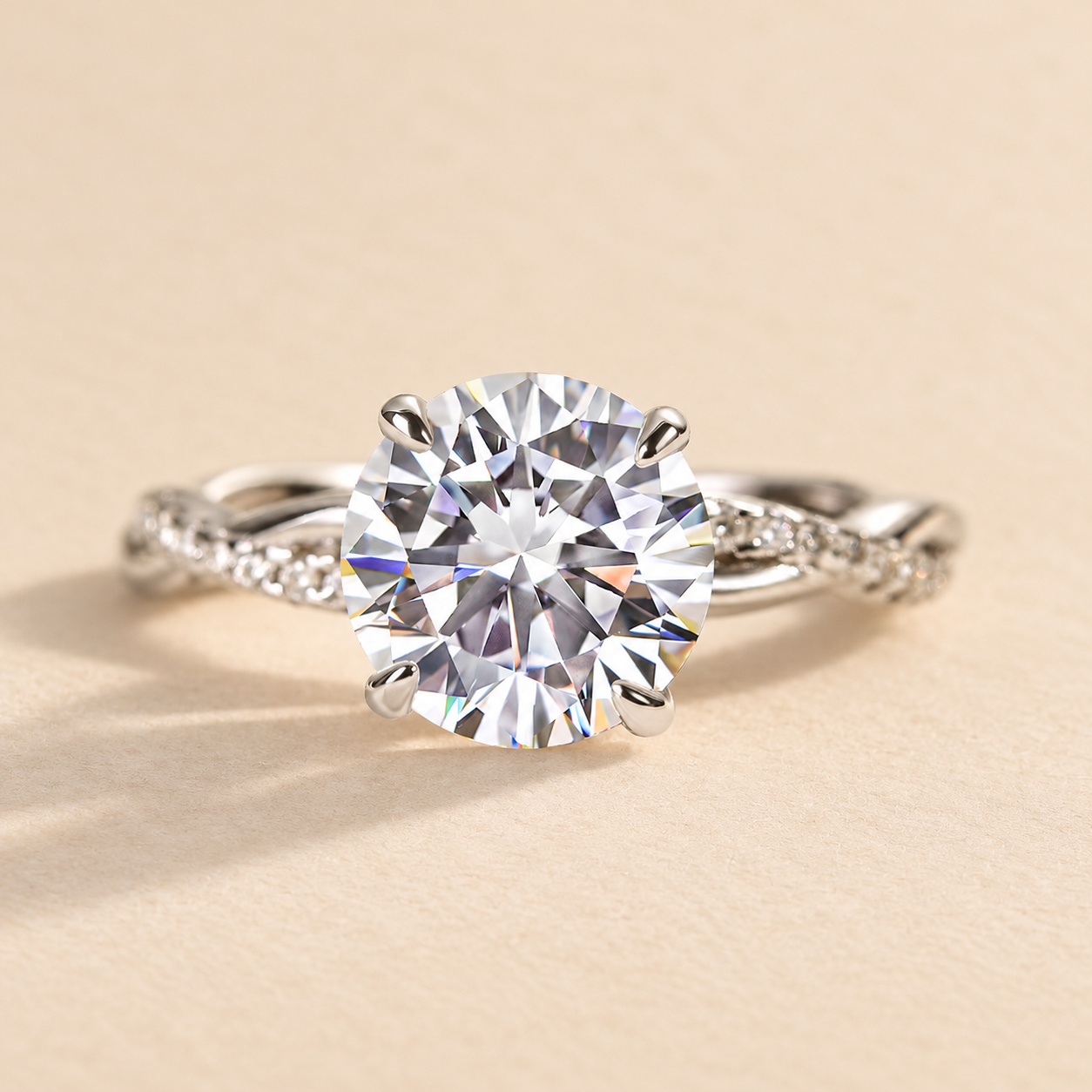 Twist Moissanite 2.0Ct Round Cut Promise Ring