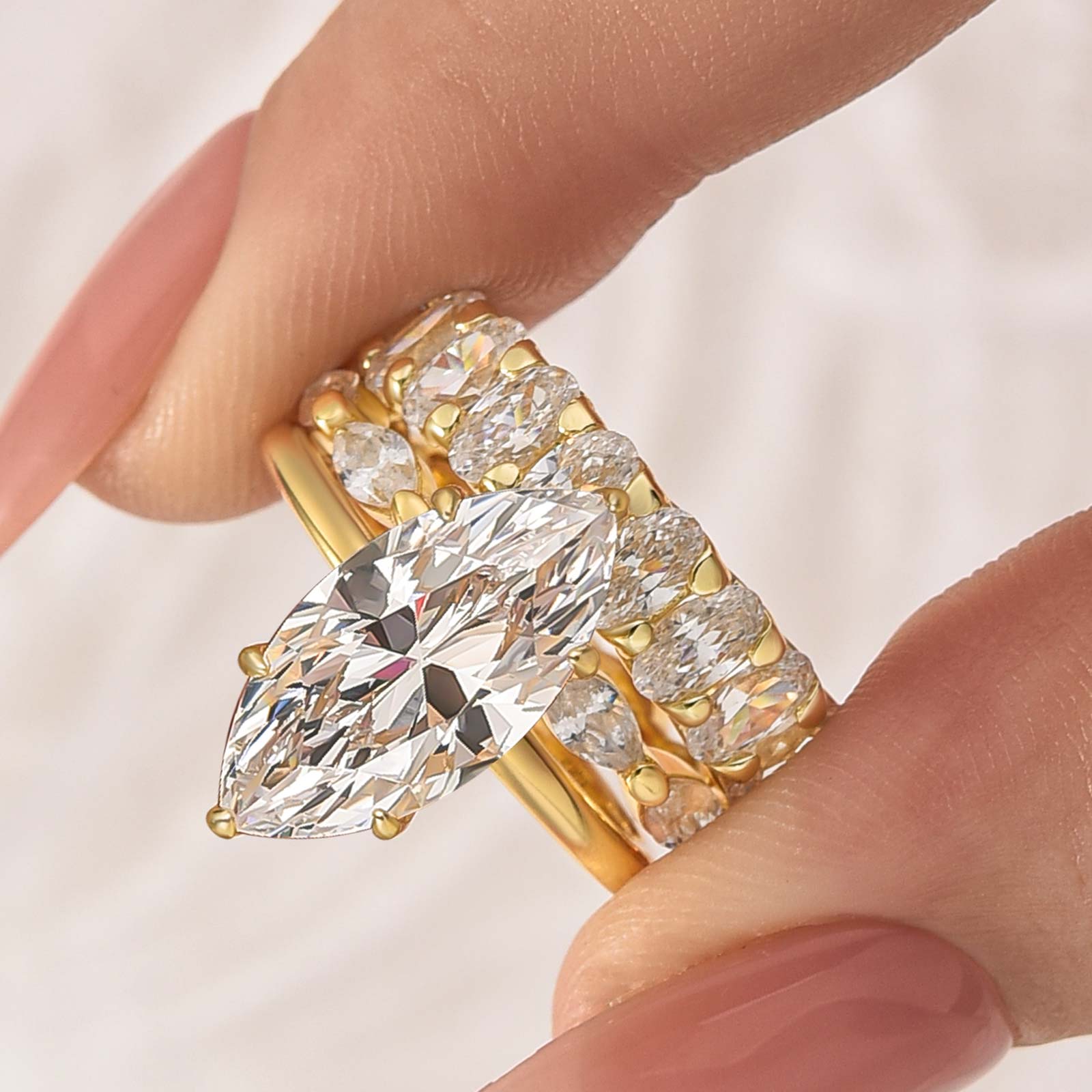 3PC 4.0Ct Marquise Cut Hidden Halo Wedding Ring Set with Marquise&Oval Cut Wedding Band - louilyjewelry