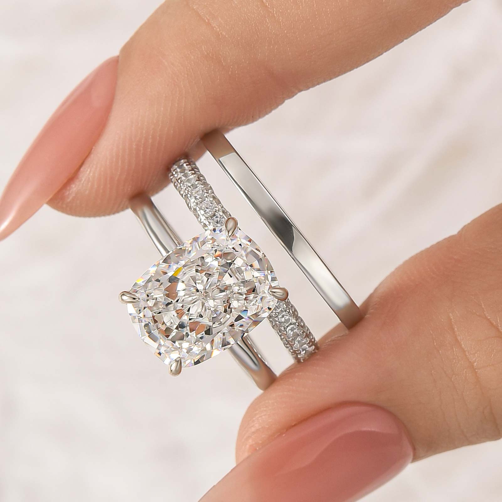 3PC Wedding Sets 6.5Ct Elongated Cushion Cut Wedding Ring Set With Classic Wedding Bands - louilyjewelry