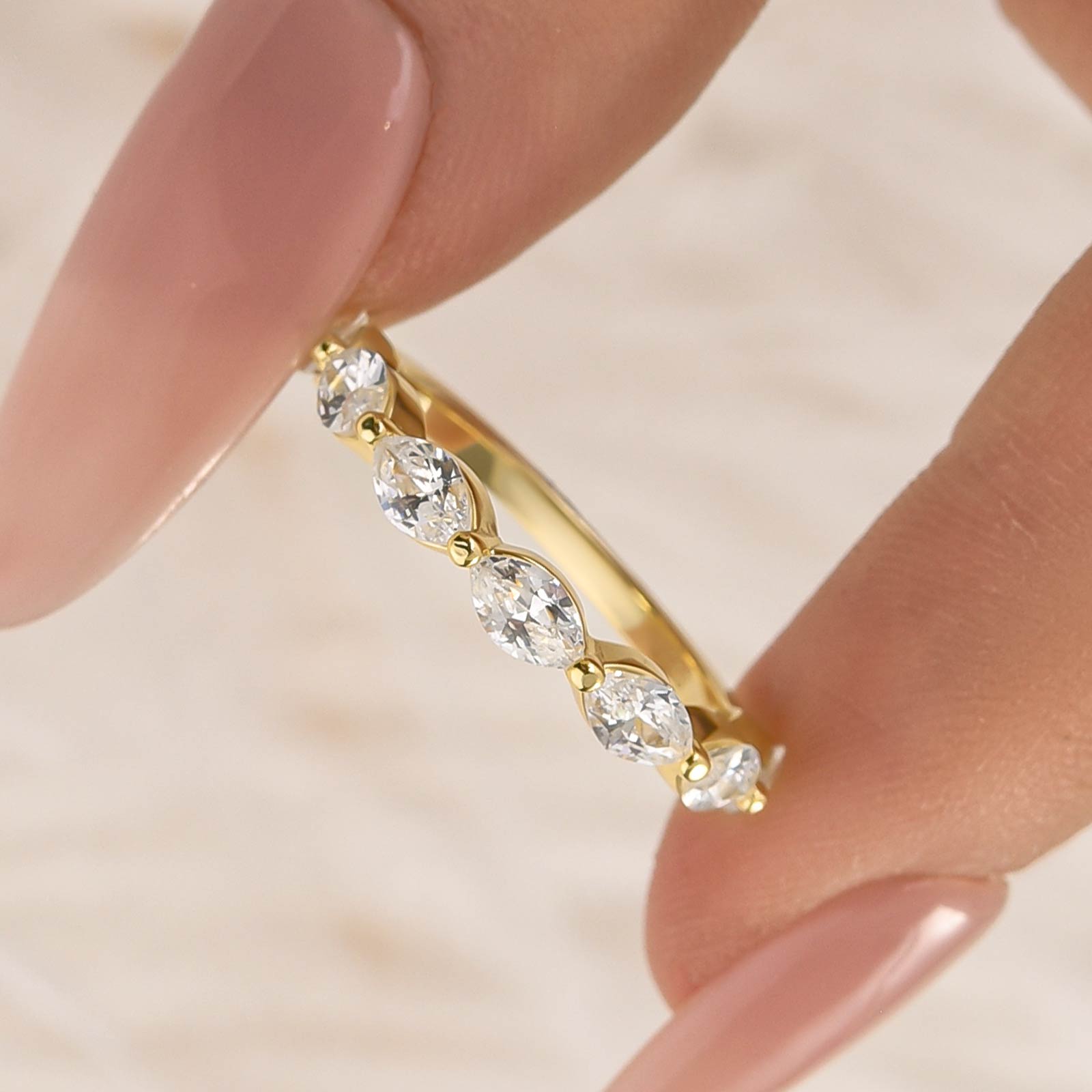 Elegant Marquise Cut Half Wedding Band In Sterling Silver - louilyjewelry